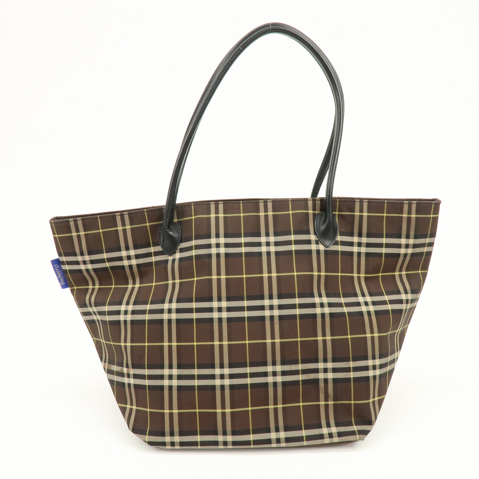 BURBERRY Blue Label Canvas Leather Plaid Tote Bag Hand Bag Brown