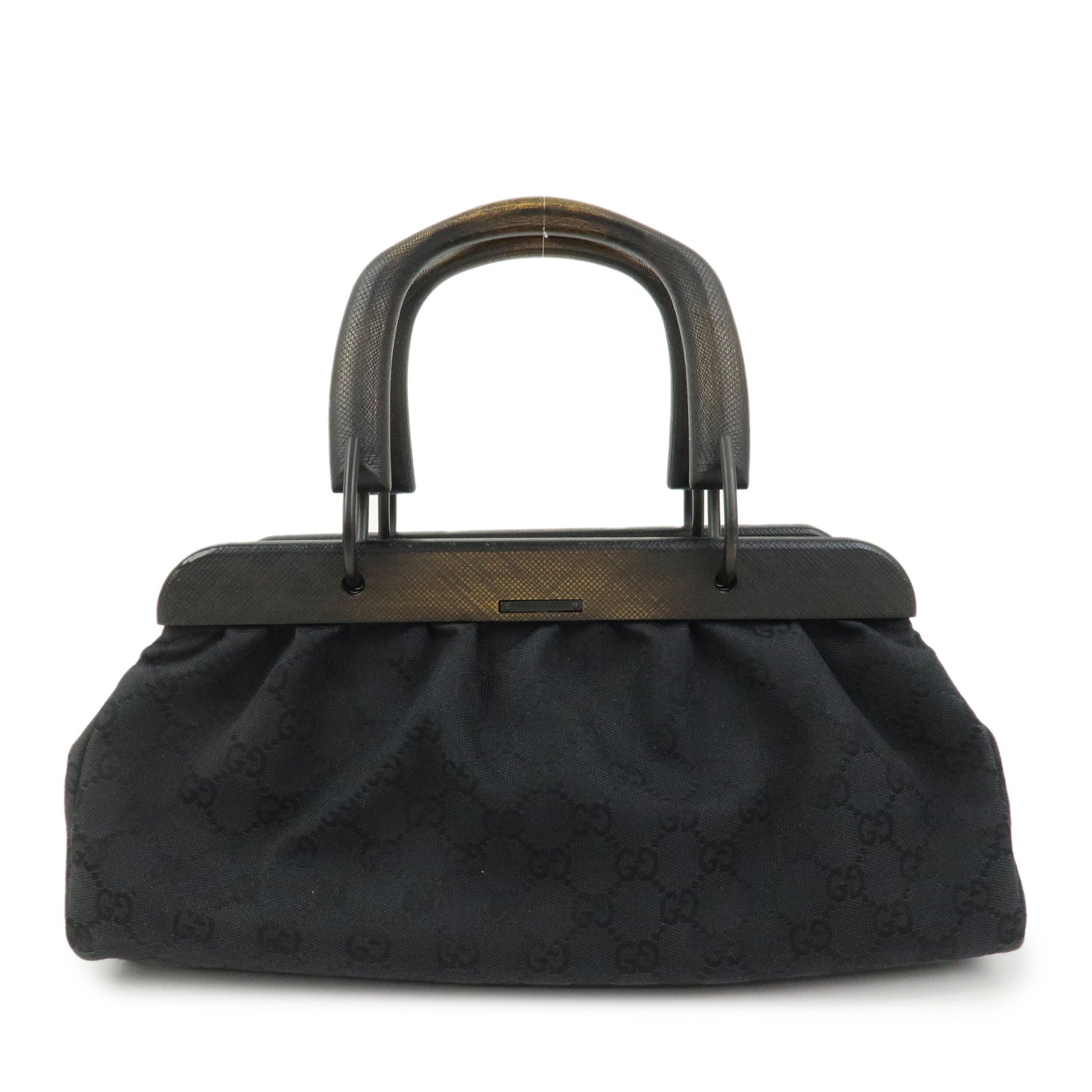 GUCCI GG Monogram Canvas Wood Handle Hand Bag Black 112683