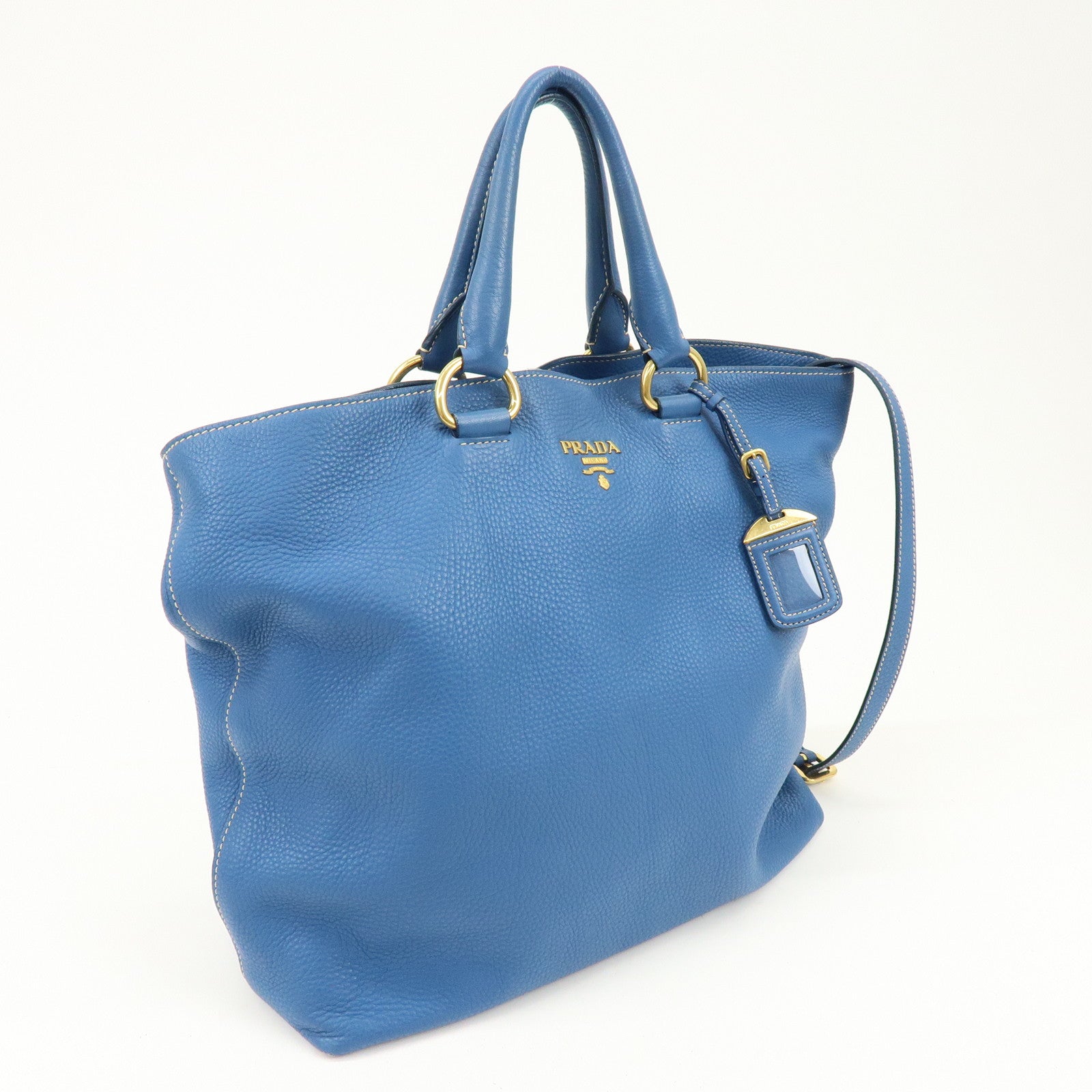 PRADA Leather 2Way Tote Bag Shoulder Bag Hand Bag Blue BN1713