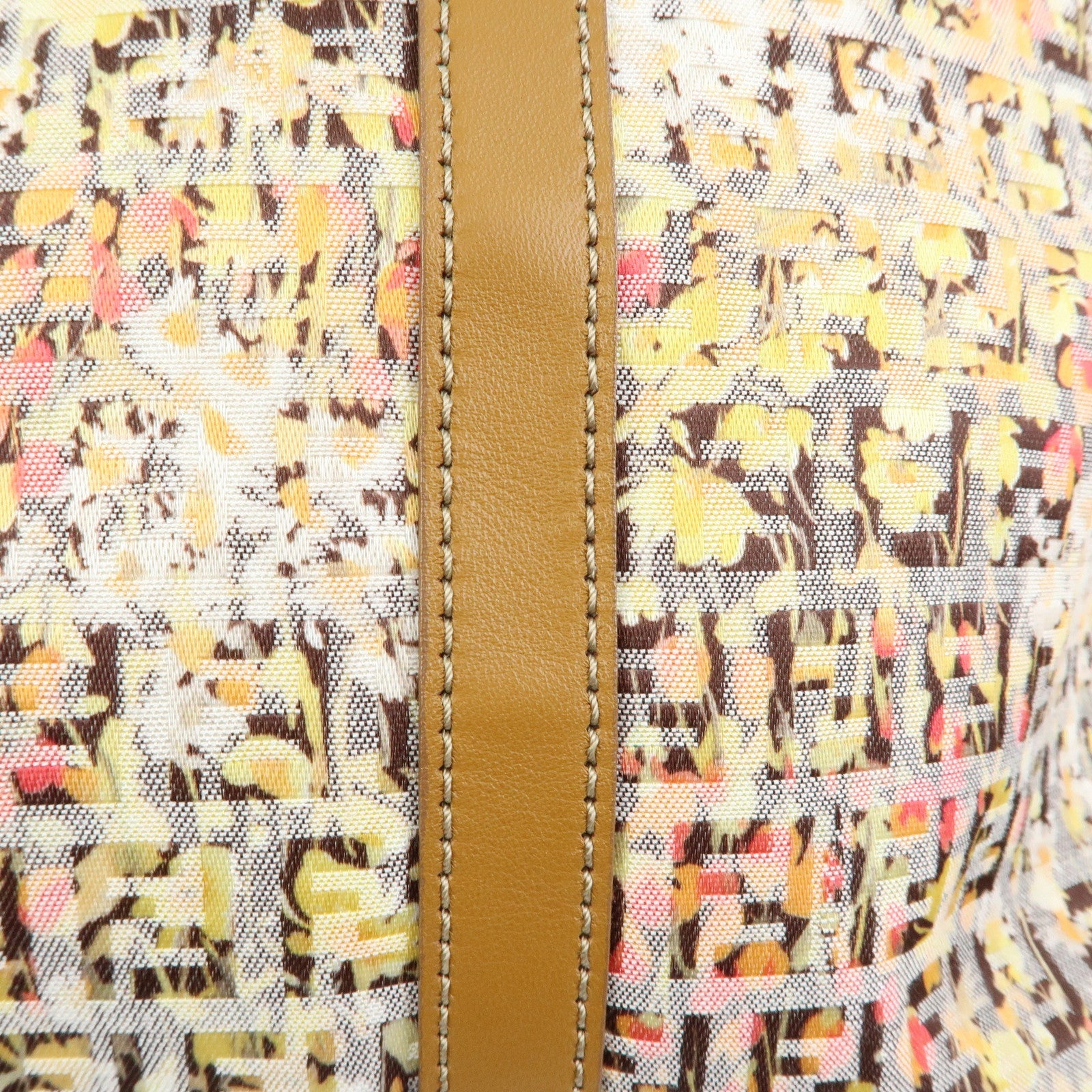FENDI Zucchino Canvas Leather Flower Print Tote Bag Hand Bag 8BH215
