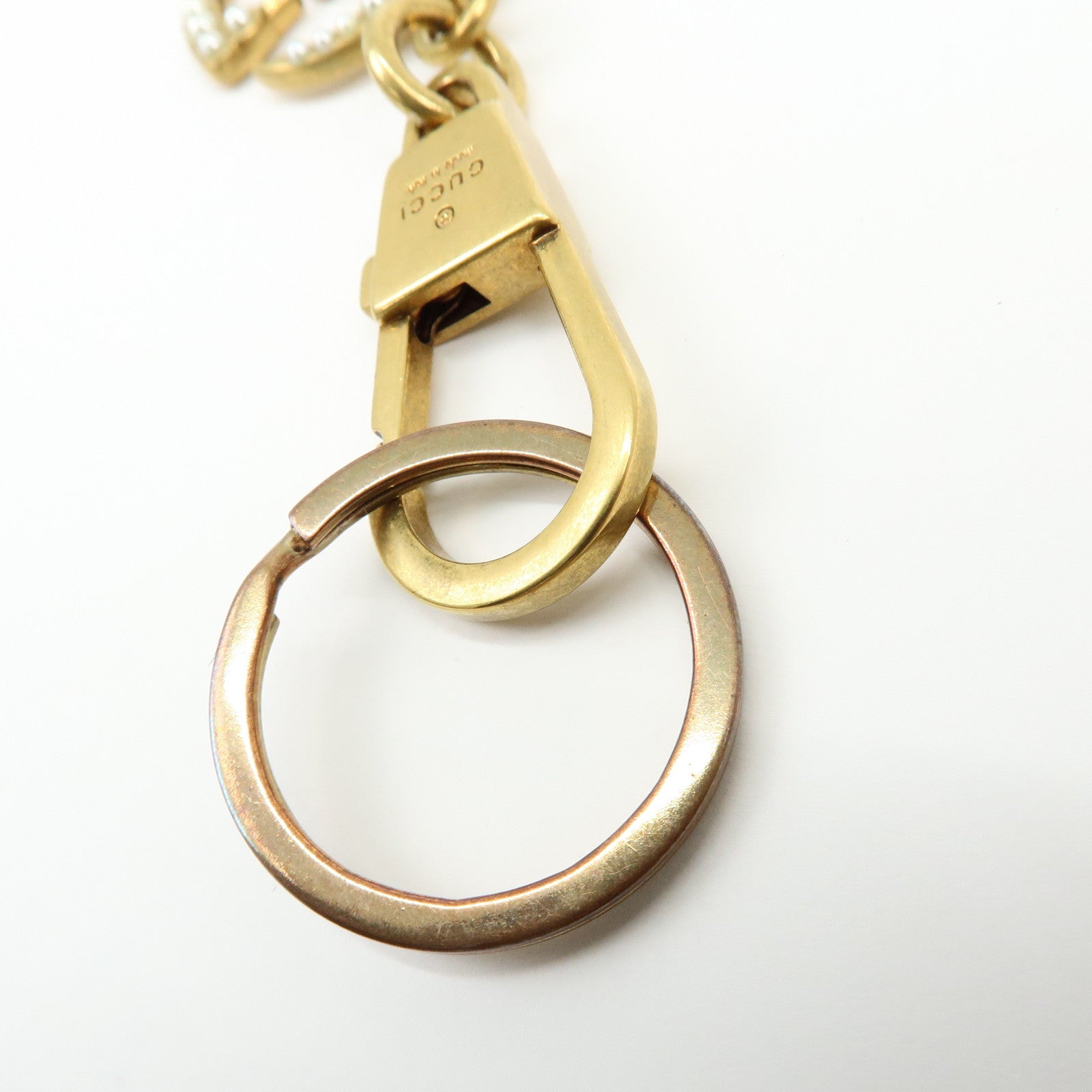 GUCCI GG Marmont Double G Metal Faux Pearl Bag Charm Gold 476428
