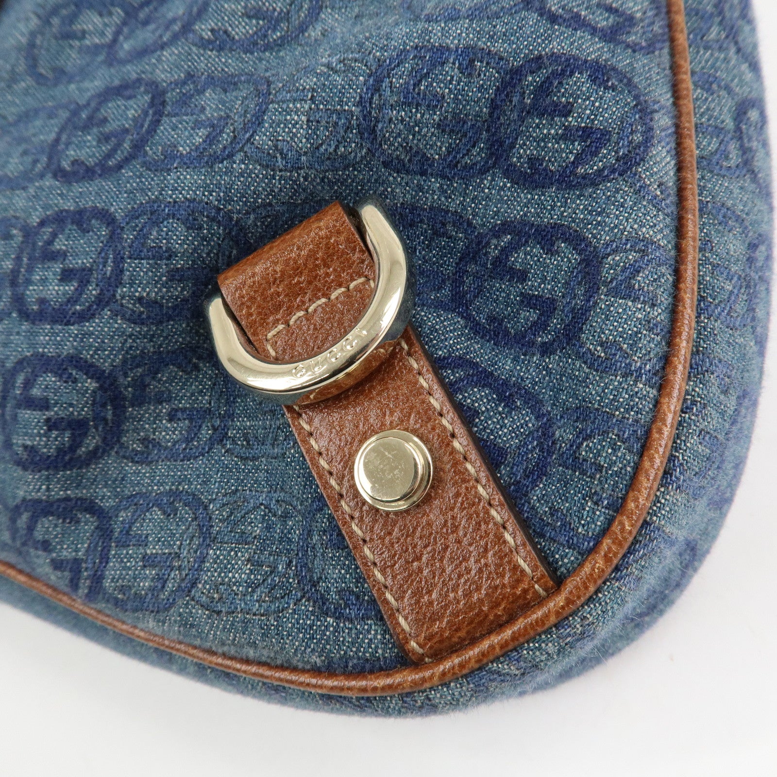 GUCCI Interlocking G Abbey GG Denim Shoulder Bag Brown Denim 130738