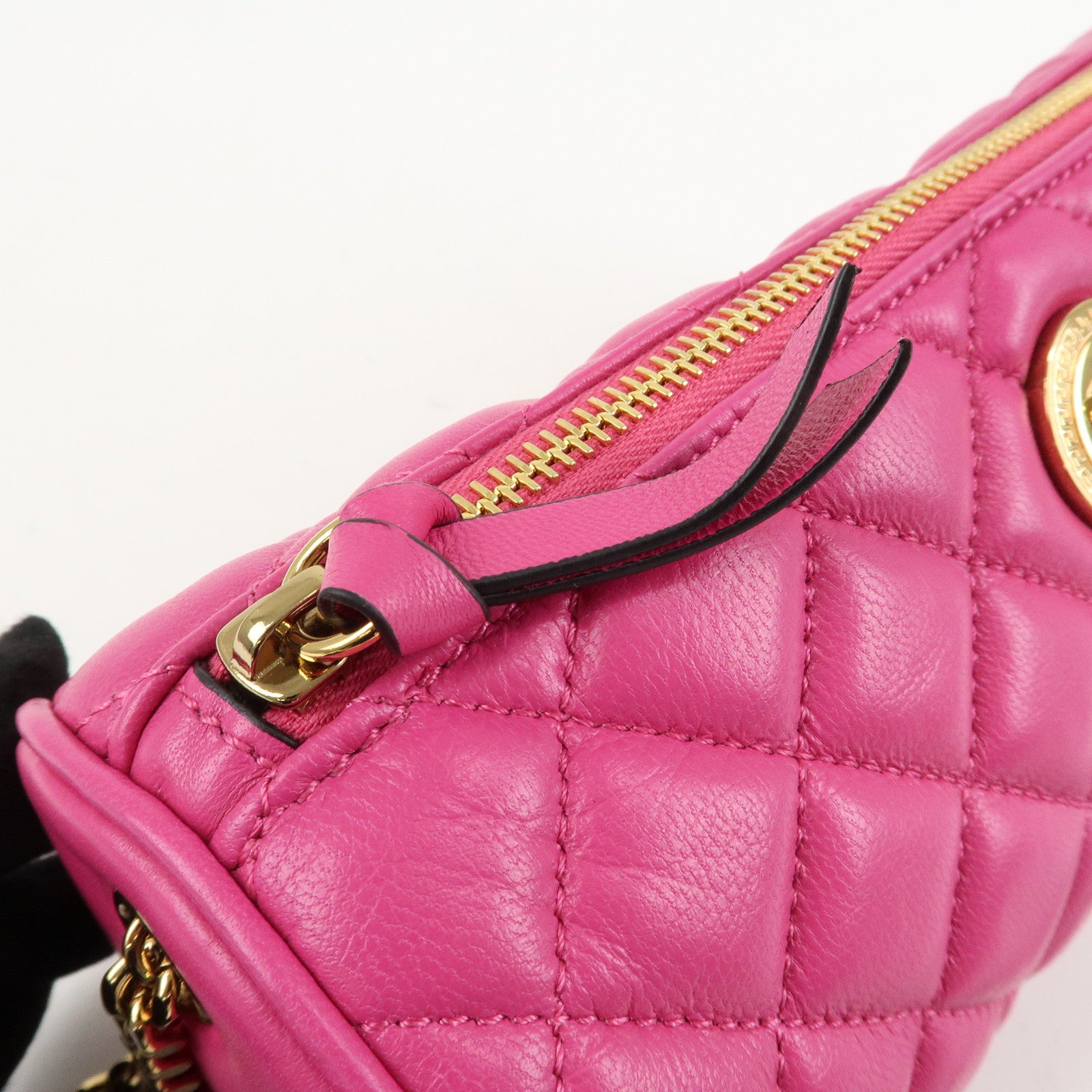 GIANNI VERSACE Medusa Chain Shoulder Bag Hand Bag Gold HDW Pink Used