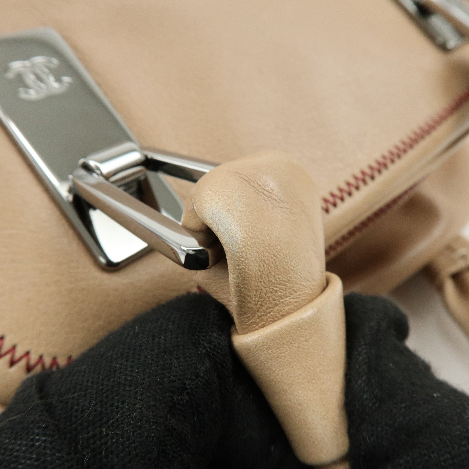 CHANEL COCO Mark Lamb Skin Hand Bag Pink Beige