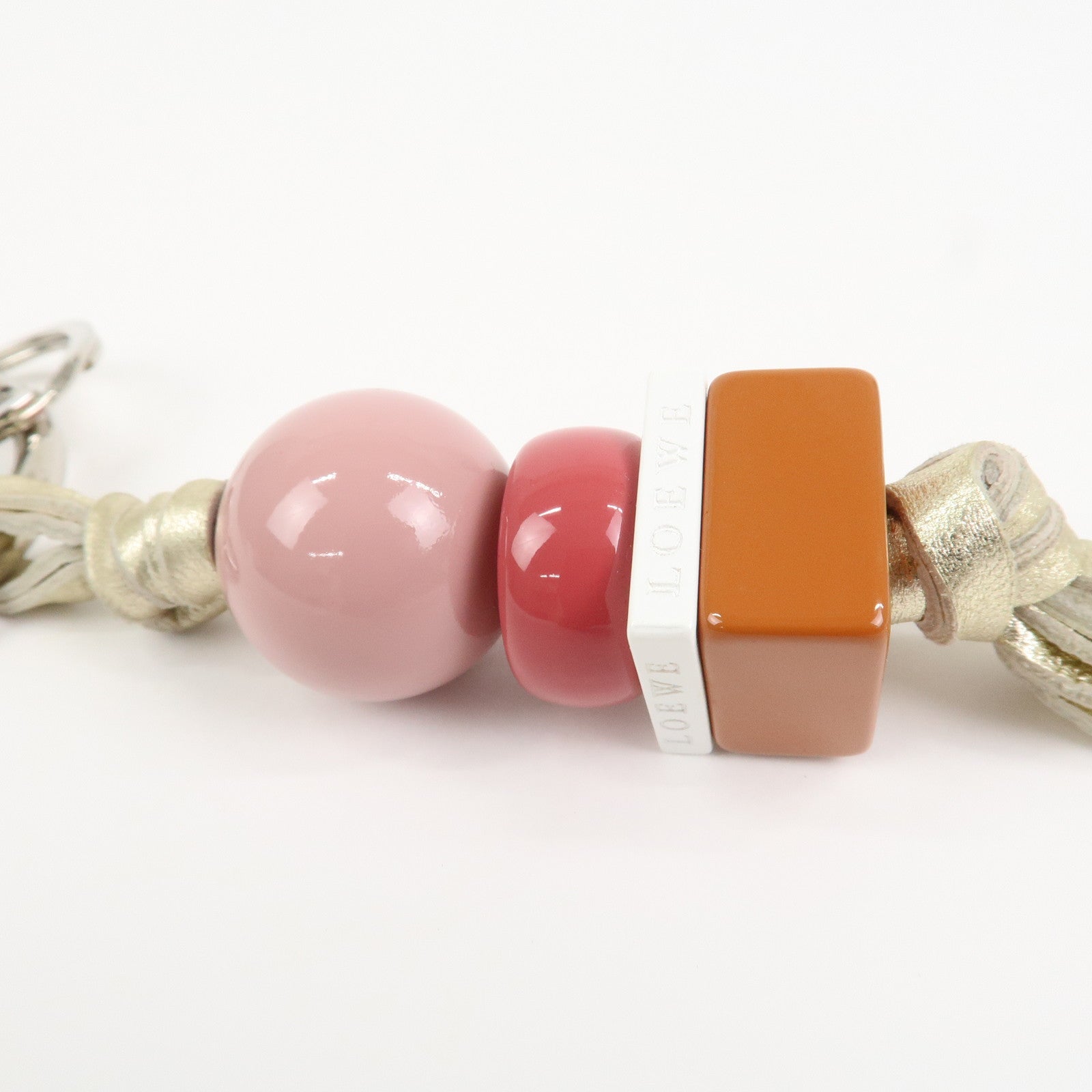 LOEWE Logo Leather Plastic Bag Charm Key Charm Key Chain Gold Pink