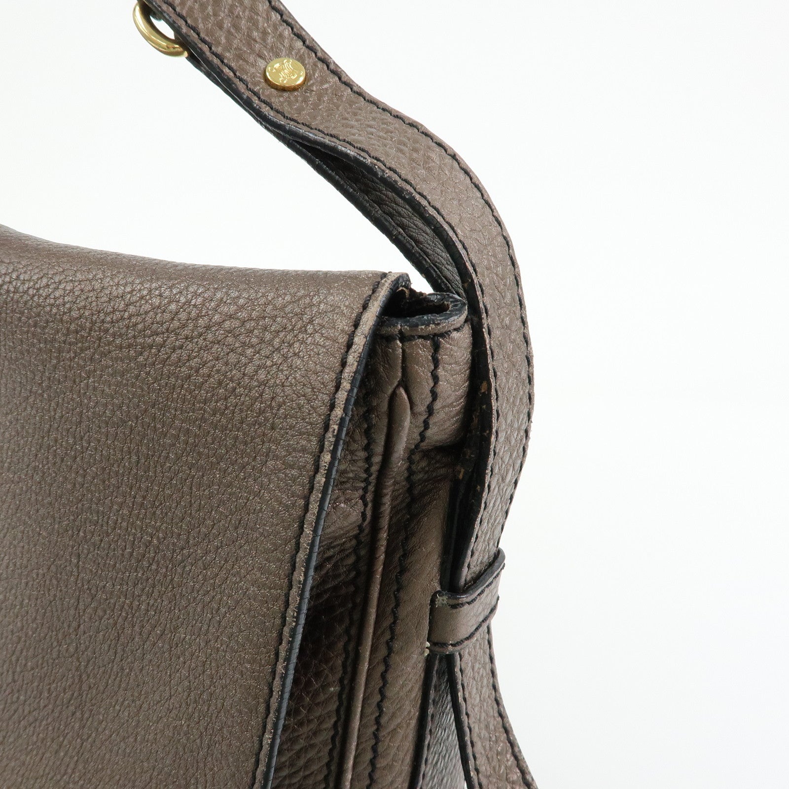 CELINE Triomphe Studs Leather Shoulder Bag Crossbody Bag Bronze
