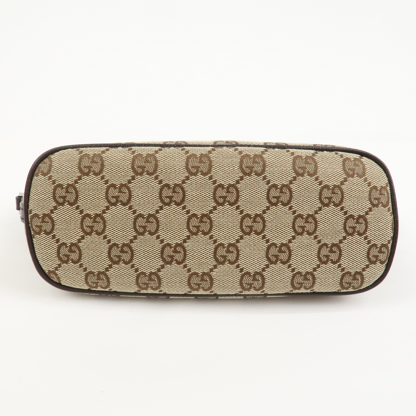 GUCCI Boat Bag GG Canvas Leather Hand Bag Brown 07198