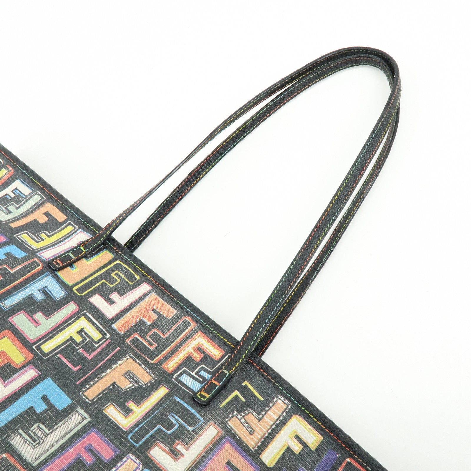 FENDI Zucca PVC Leather Tote Shoulder Bag Multicolor Black 8BH185