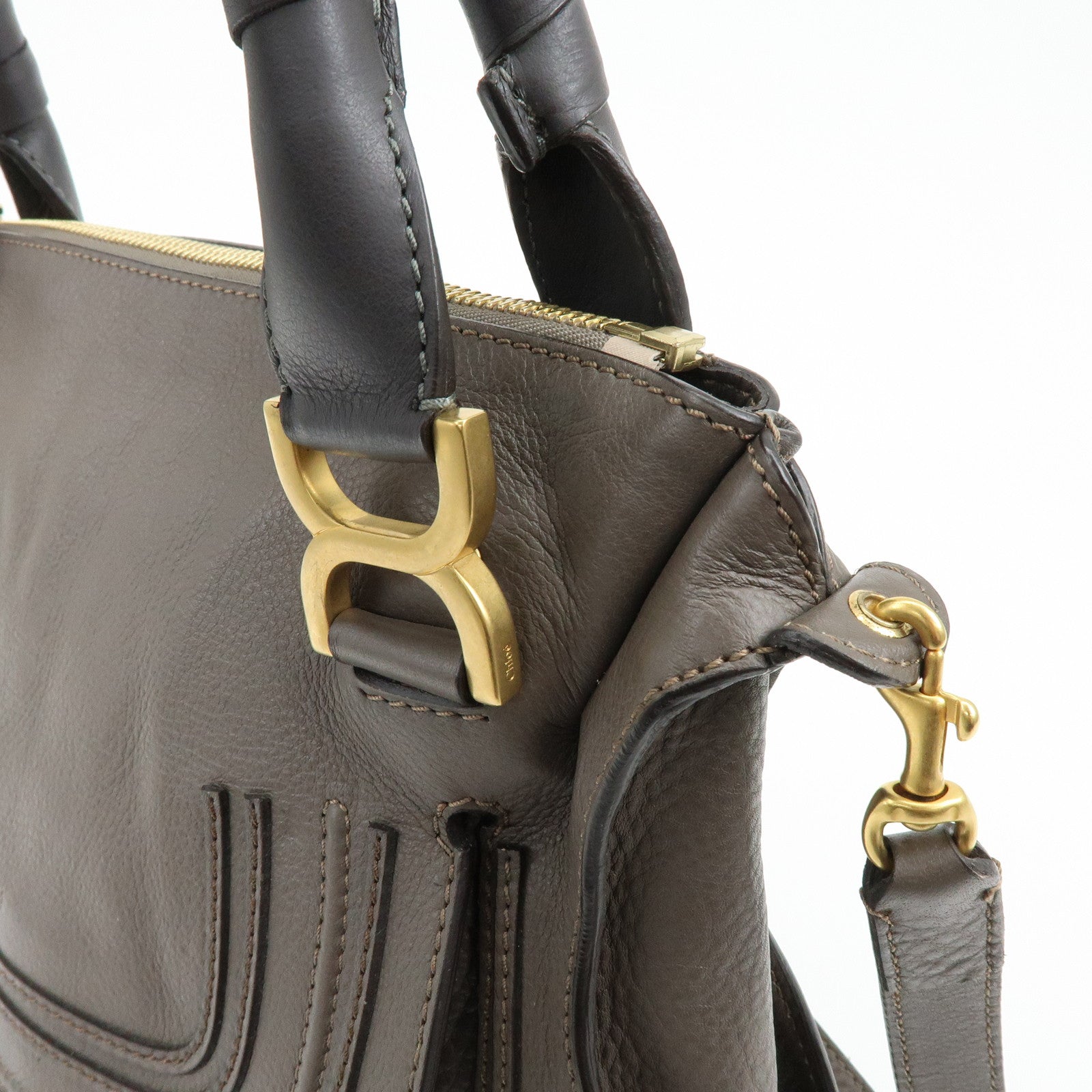 Chloe Marcie Leather 2Way Bag Shoulder Bag Hand Bag Greige