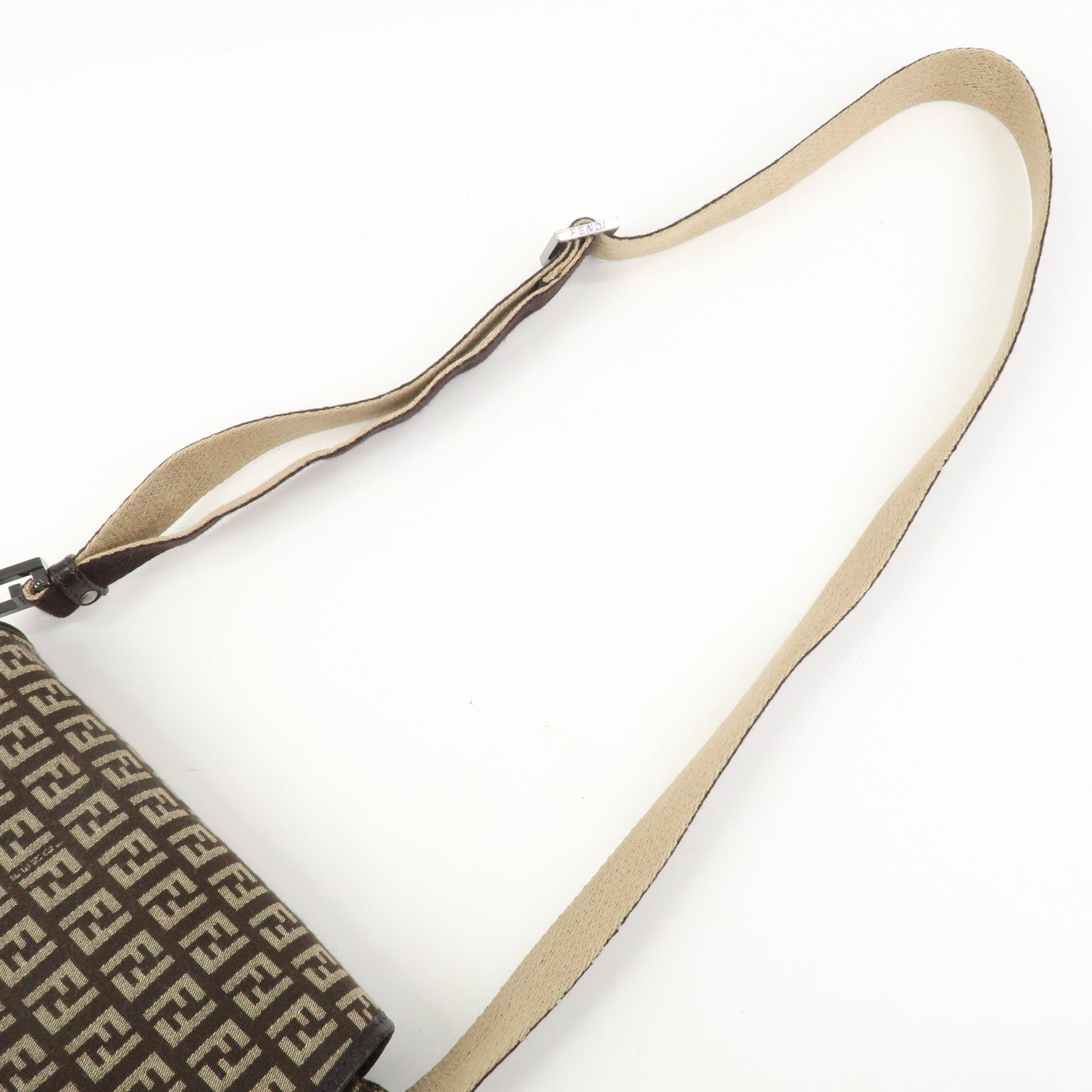 FENDI Zucchino Canvas Leather Shoulder Bag Crossbody Bag 8BR320