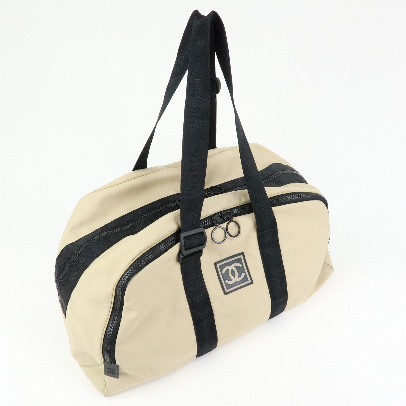 CHANEL CHANEL Sports Nylon Boston Bag Shoulder Bag Beige Black