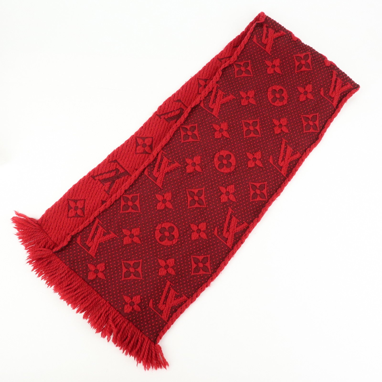 Louis Vuitton Echarpe Logo Mania Wool Silk Scarf Shawl Ruby M72432