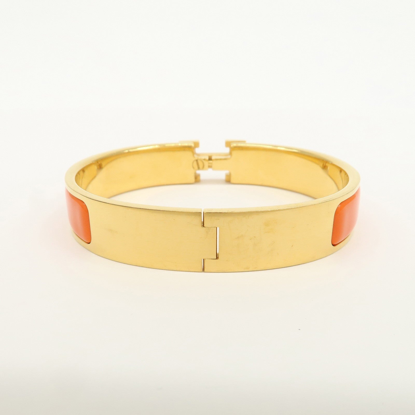 HERMES Clik Clac PM H Logo Metal Bracelet Gold Orange