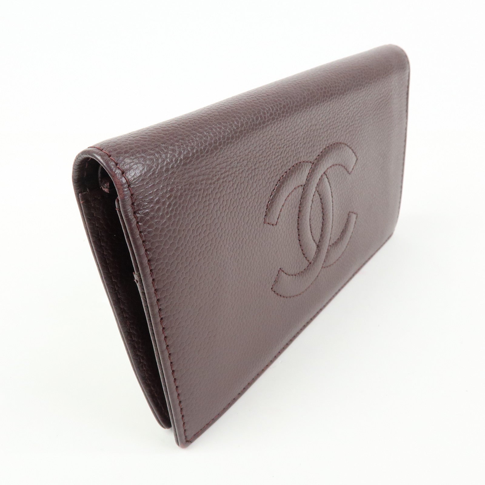 CHANEL COCO Mark Caviarskin Flap Bi-fold Long Wallet Brown