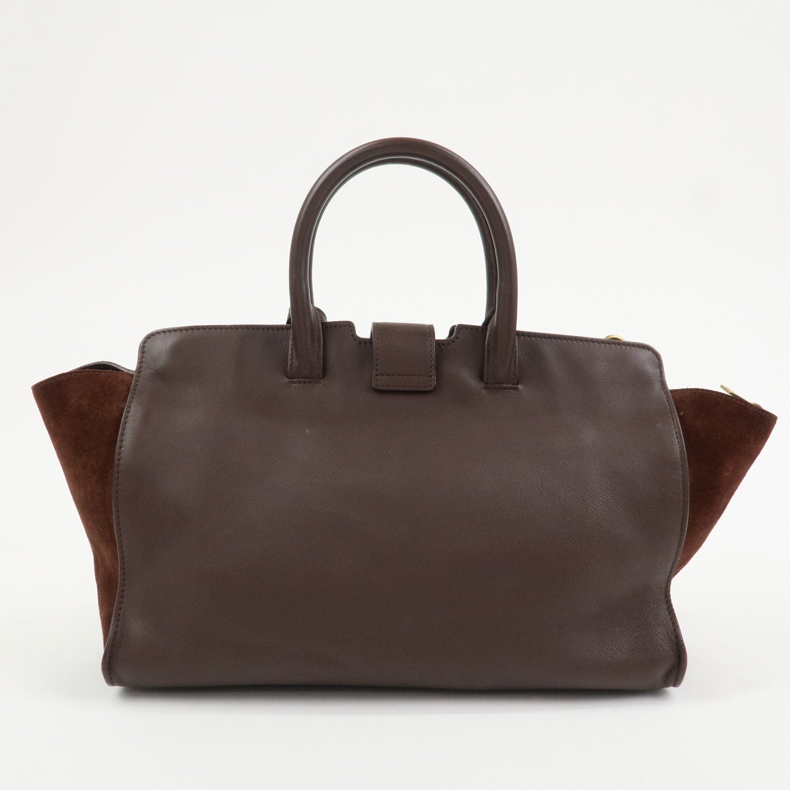 SAINT LAURENT Downtown Cabas Leather Suede 2WAY Bag Hand Bag Brown