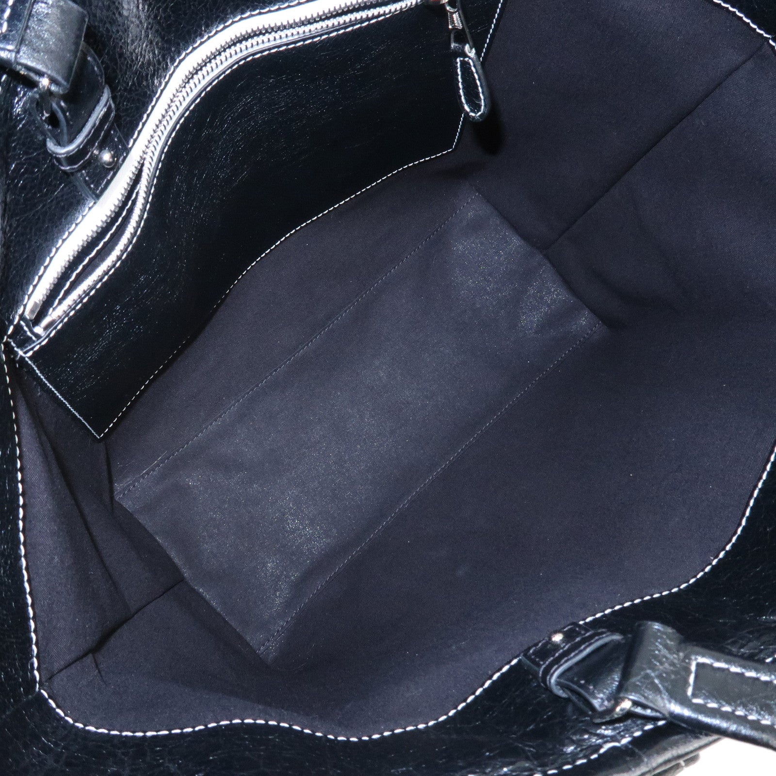 BALENCIAGA Leather Barbes 2way Tote Bag Black White 671409 Used