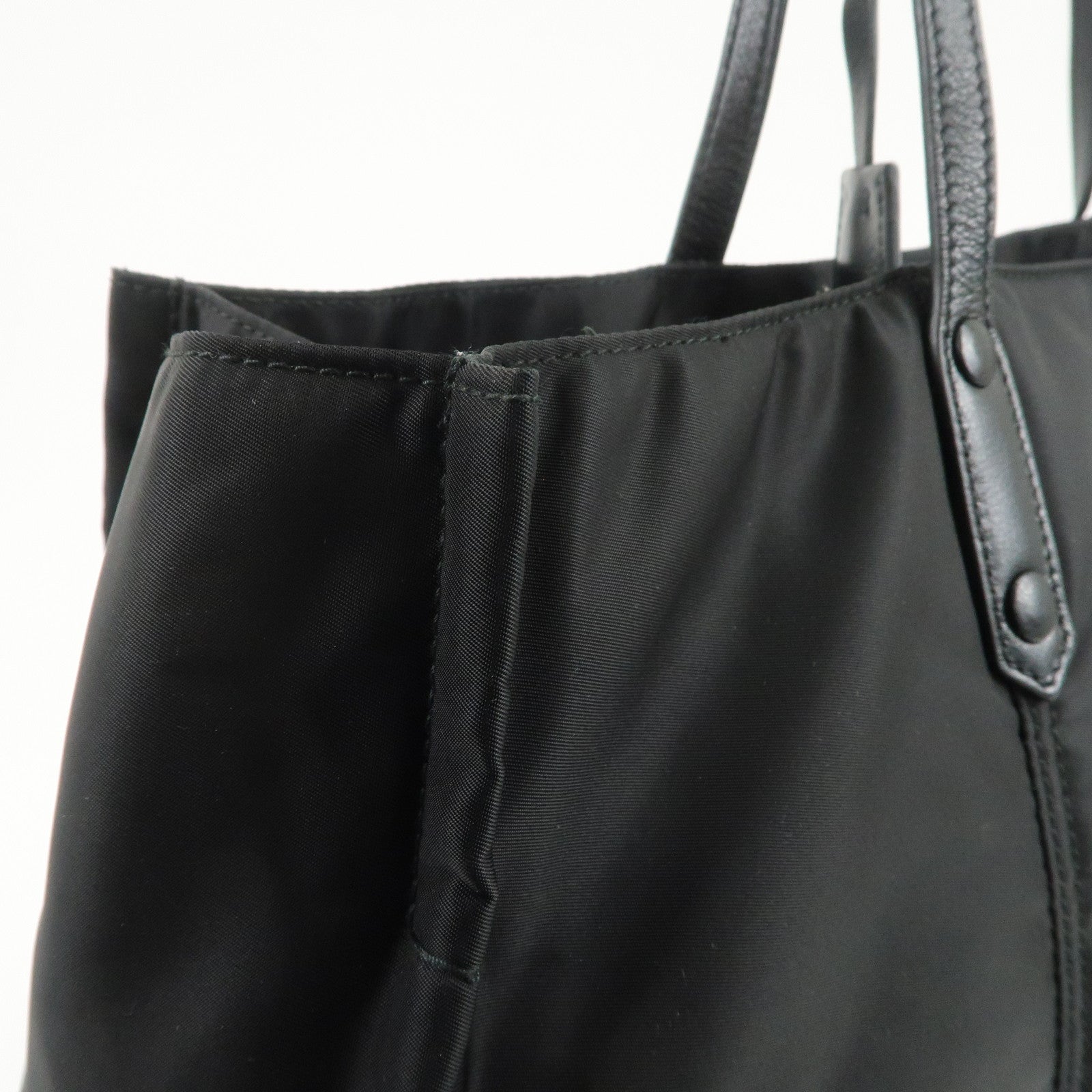 PRADA Etiquette Nylon Leather Tote Bag Shoulder Bag Black 1BG184