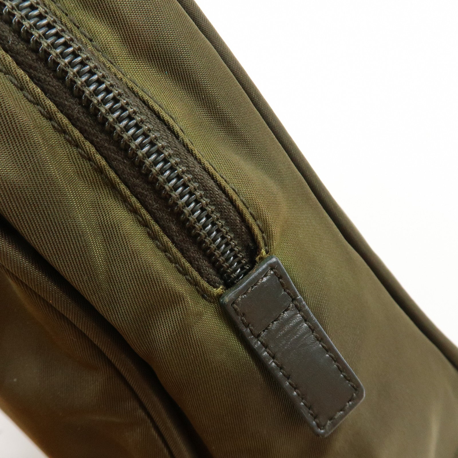 PRADA Triangle Logo Nylon Leather Hand Bag Boston Bag Khaki