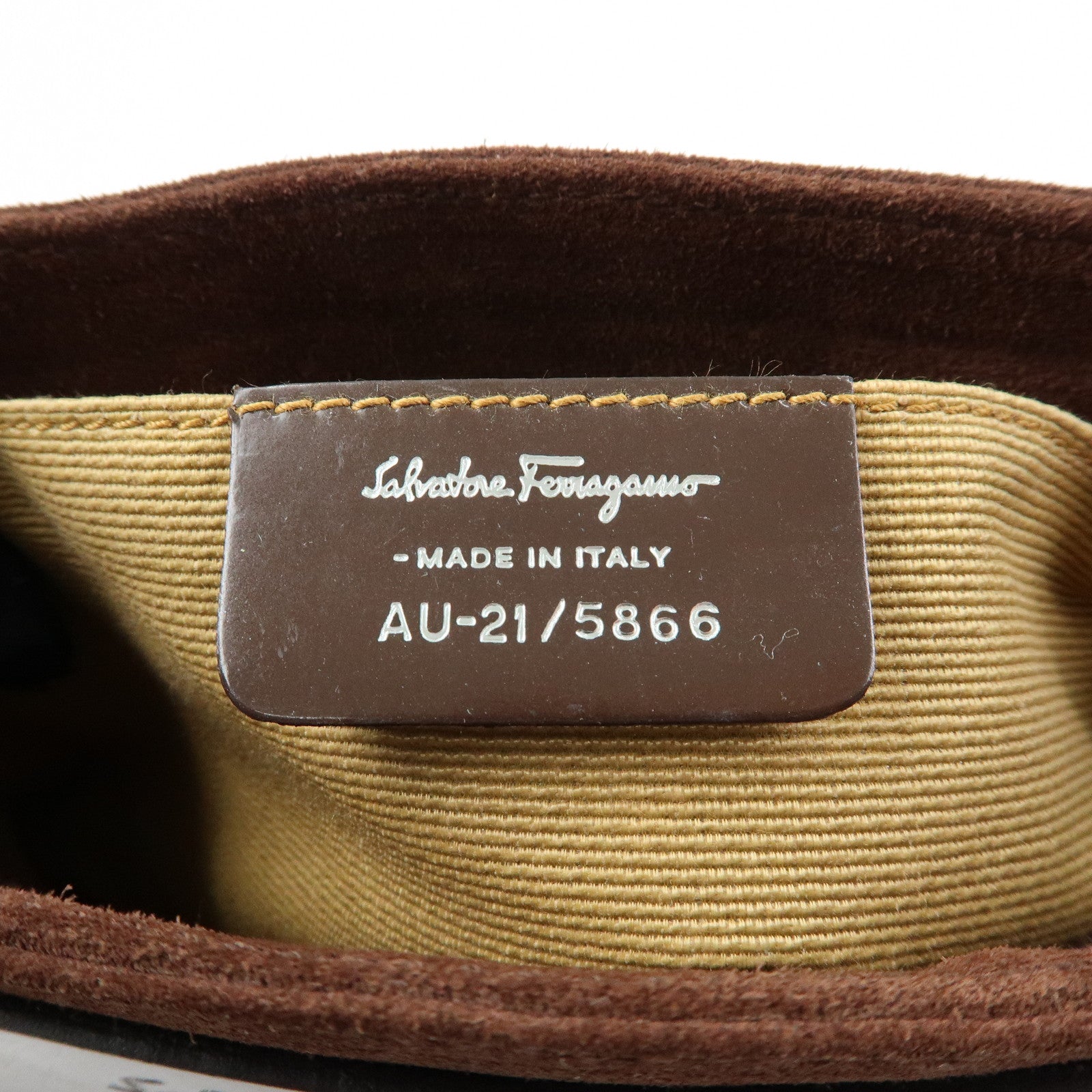 Ferragamo Gancini Suede Leather Hand Bag Shoulder Bag Dark Brown