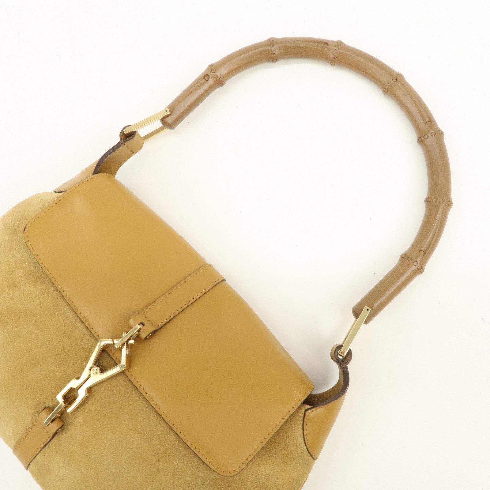 GUCCI Bamboo Suede Leather Kandinsky Shoulder Bag Yellow 001・4096