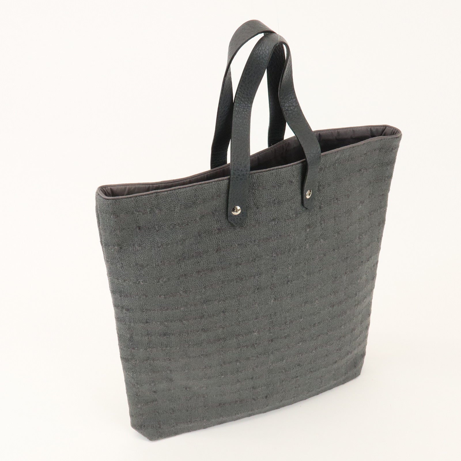 HERMES Amedaba GM Canvas Leather Tote Bag Hand Bag Grey