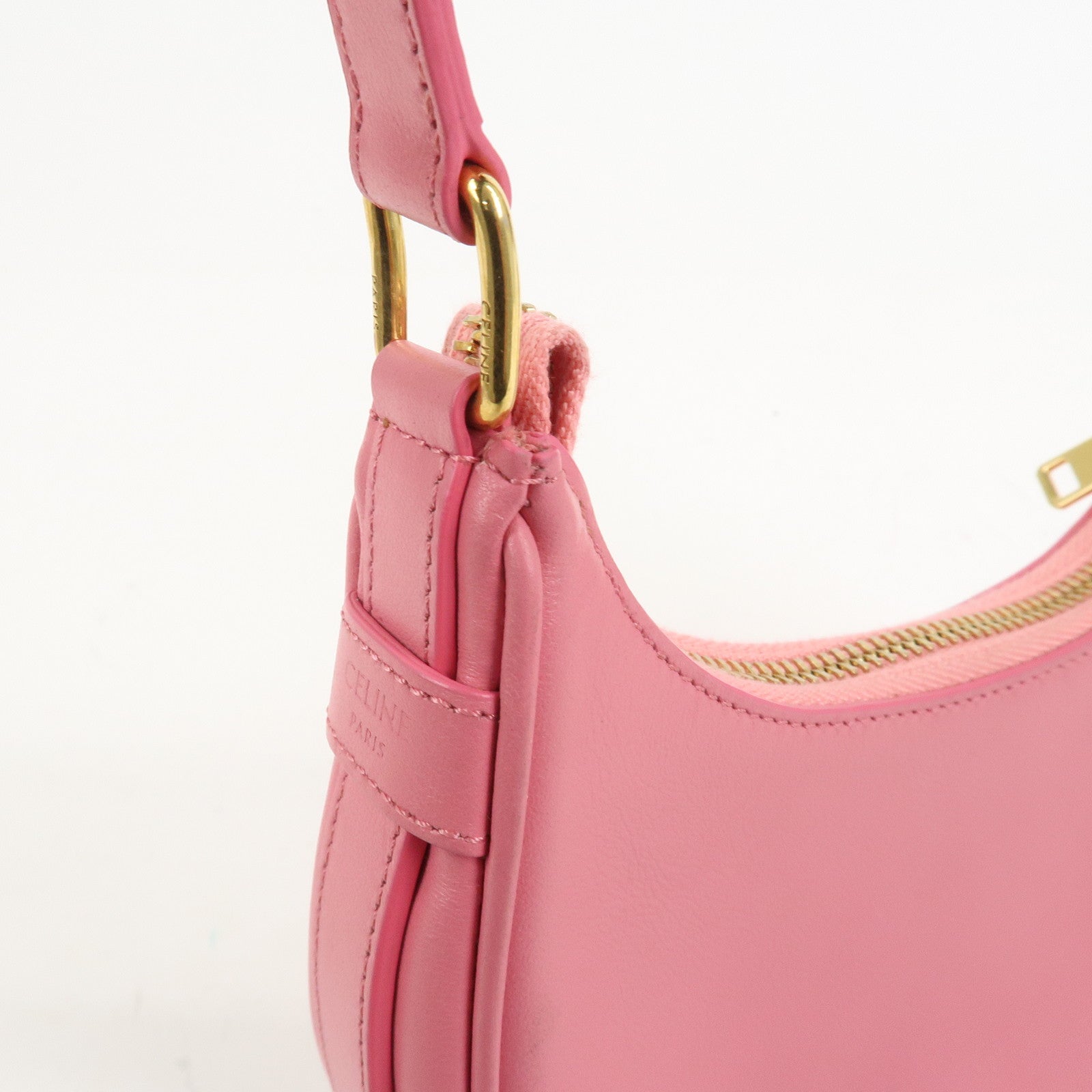 CELINE Ava Leather Hand Bag Hand Pouch Pink