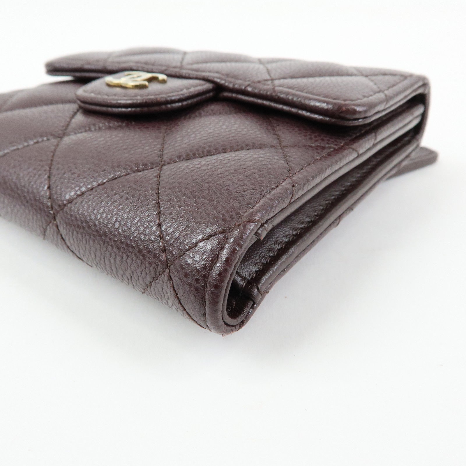 CHANEL Matelasse Caviarskin Small Tri-fold Wallet Brown AP0231