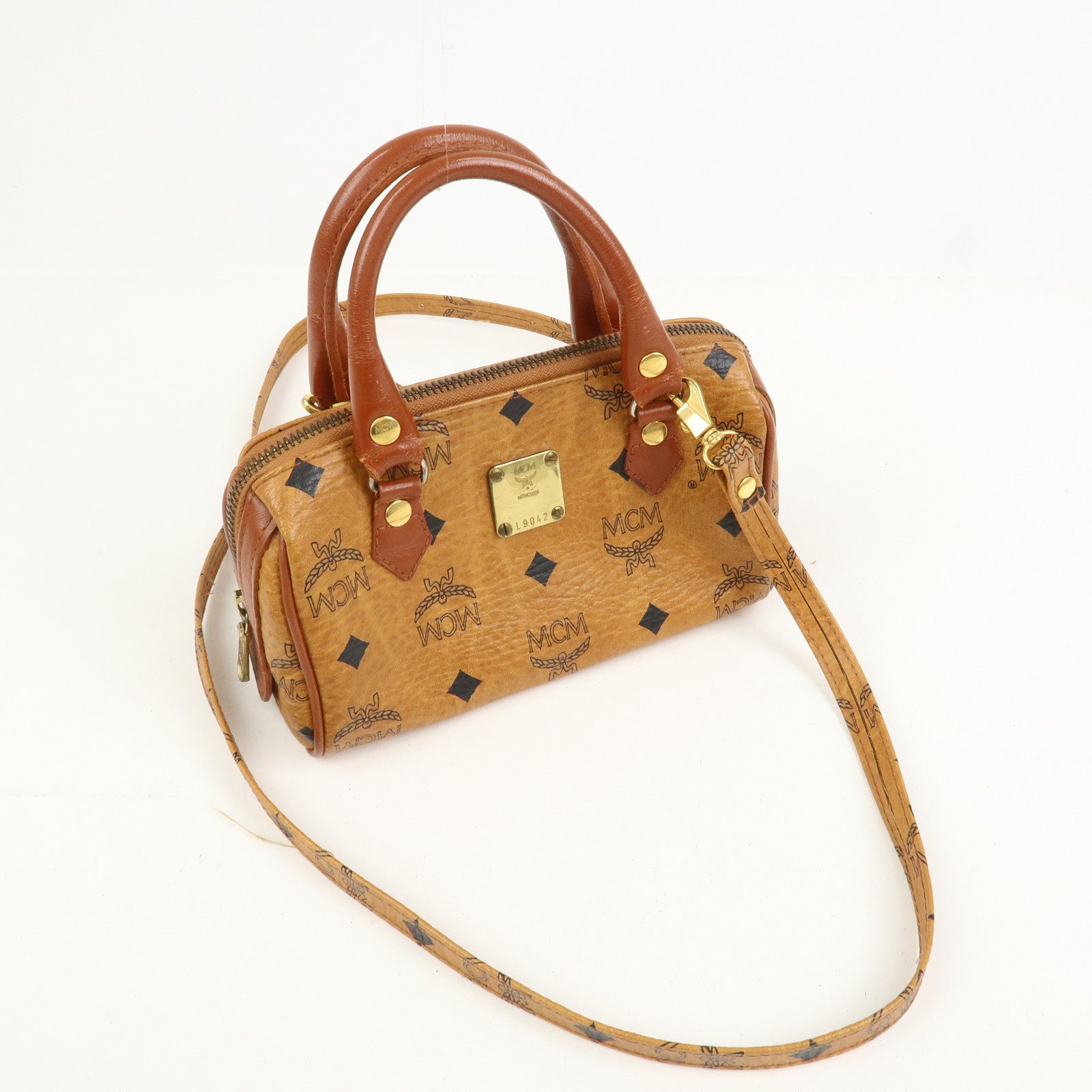 MCM Visetos Leather 2Way Mini Boston Hand Shoulder Crossbody Bag