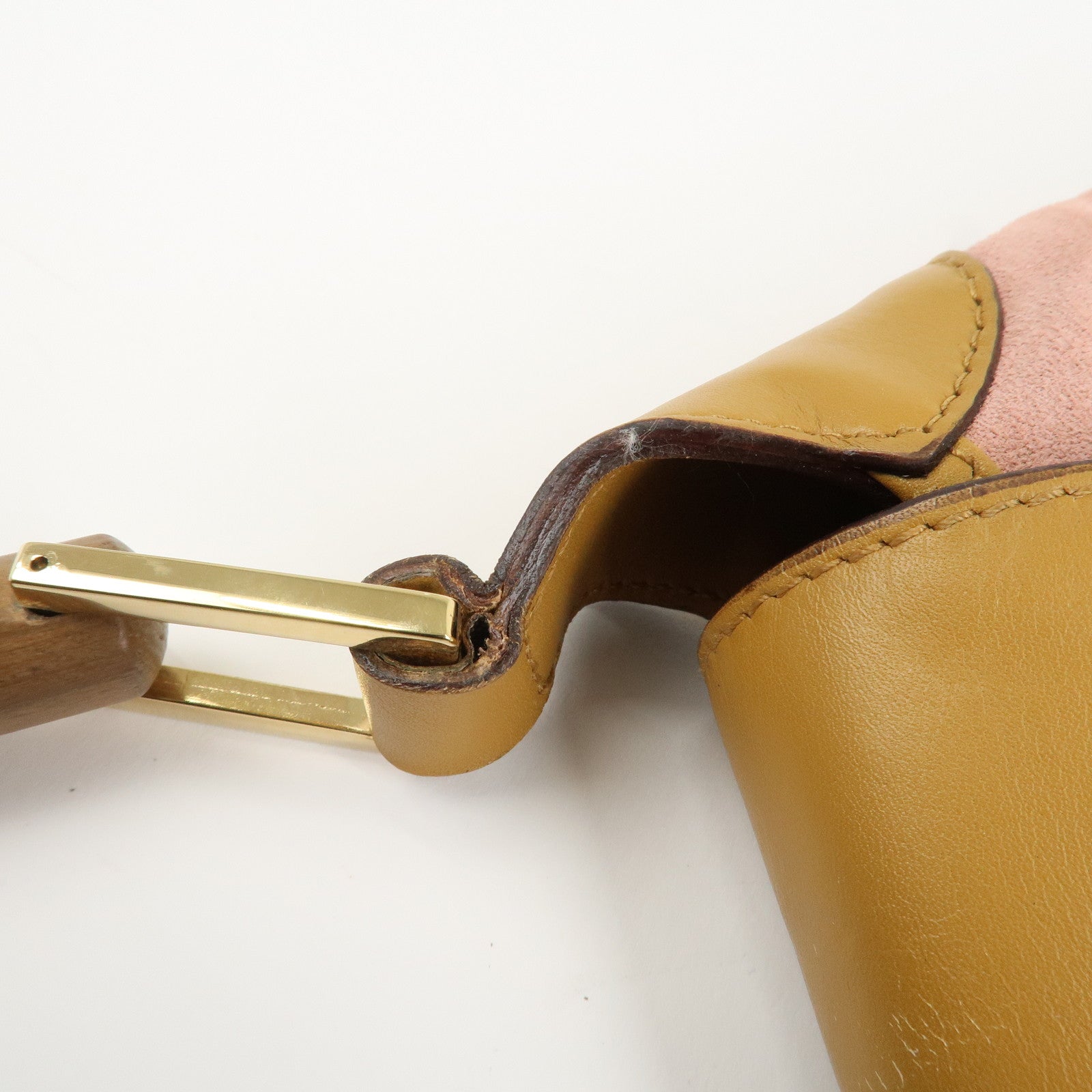 GUCCI Bamboo Suede Leather Shoulder Bag Hand Bag Pink 001.4096