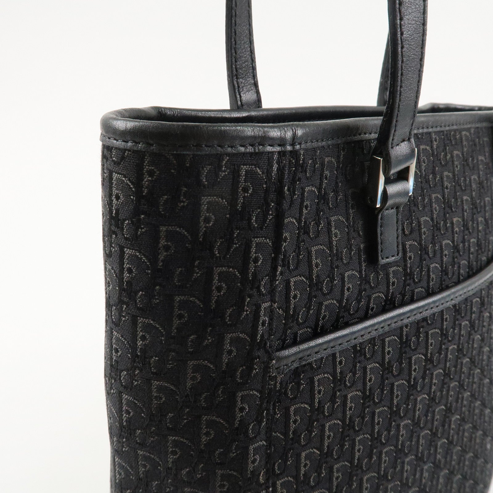 Christian Dior Trotter Leather Canvas Tote Bag Shoulder Bag Black Used