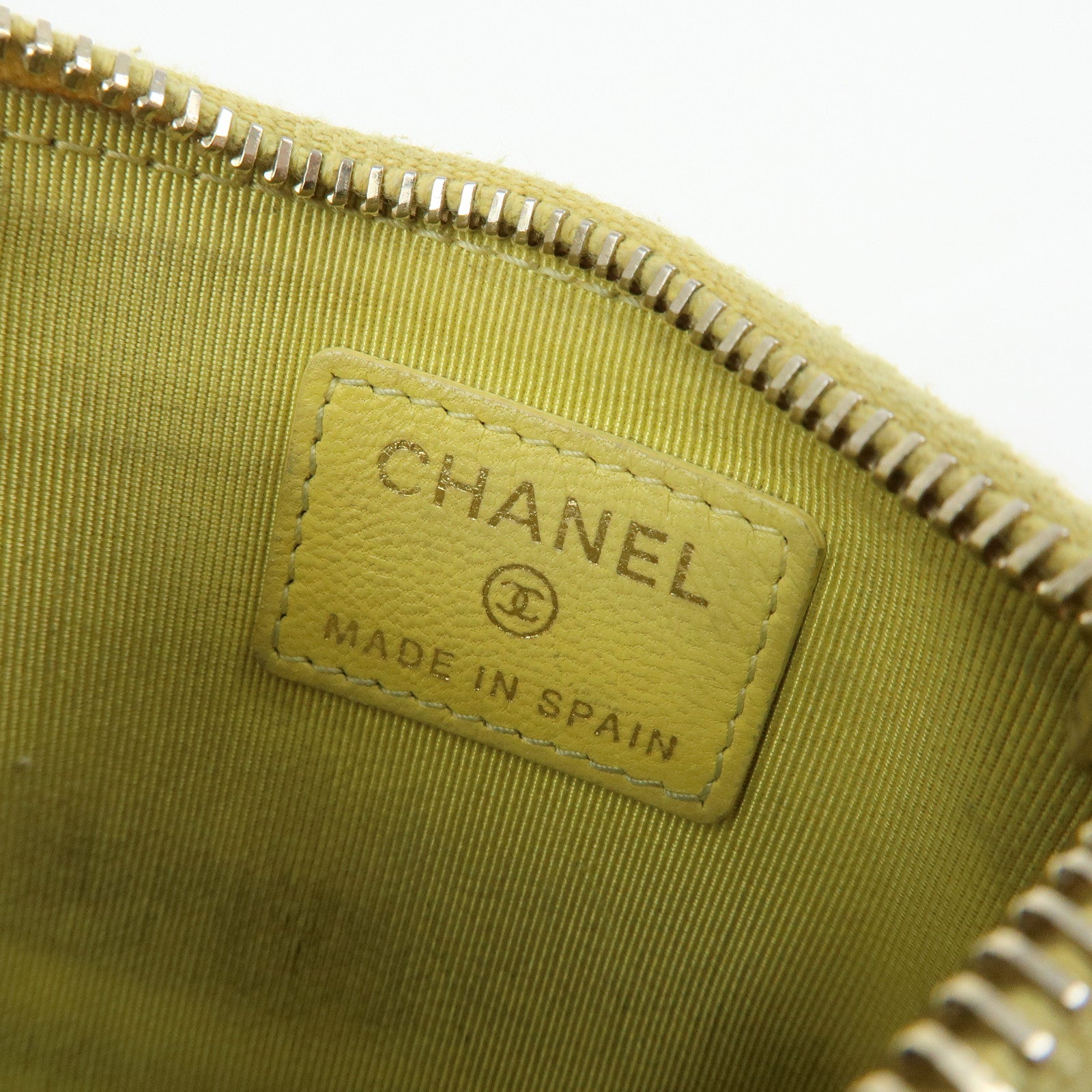 CHANEL Matelasse COCO Mark Lamb Skin Card Case Card Holder Yellow