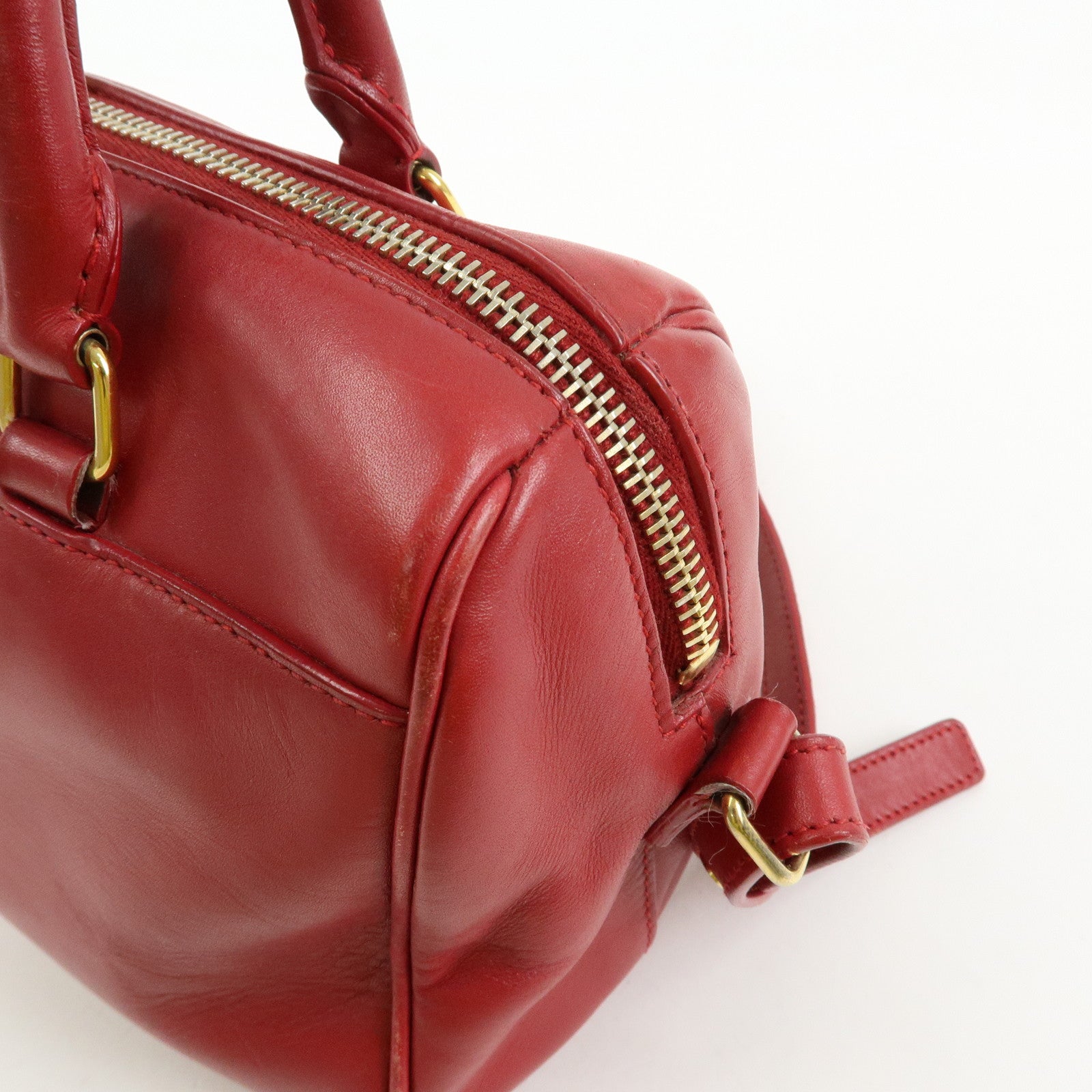 SAINT LAURENT PARIS Baby Duffle Leather 2WAY Bag Red 3330958