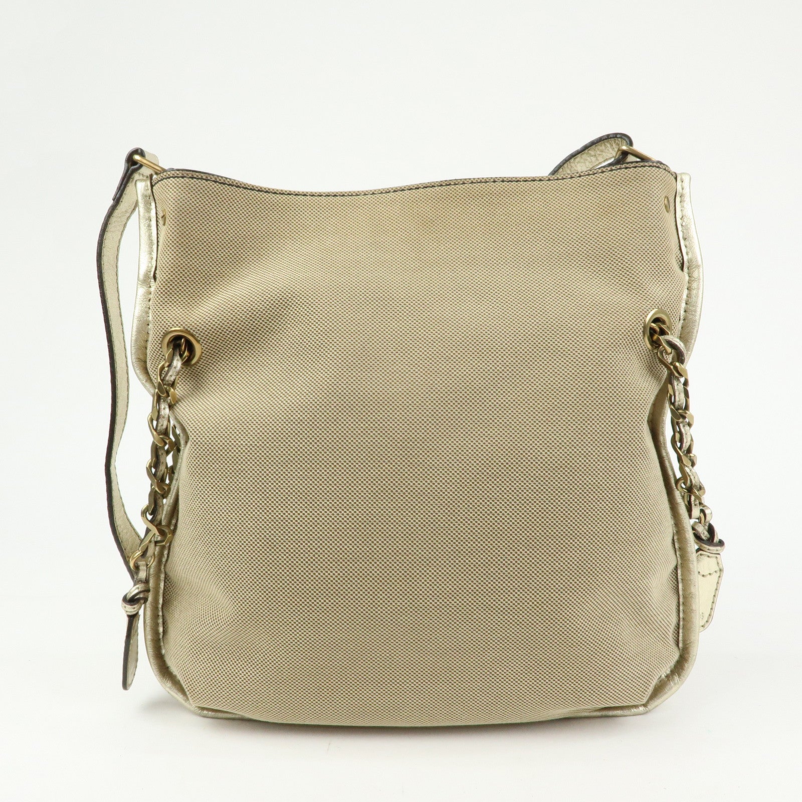 Chloe Harley Canvas Leather Shoulder Crossbody Bag Beige Gold