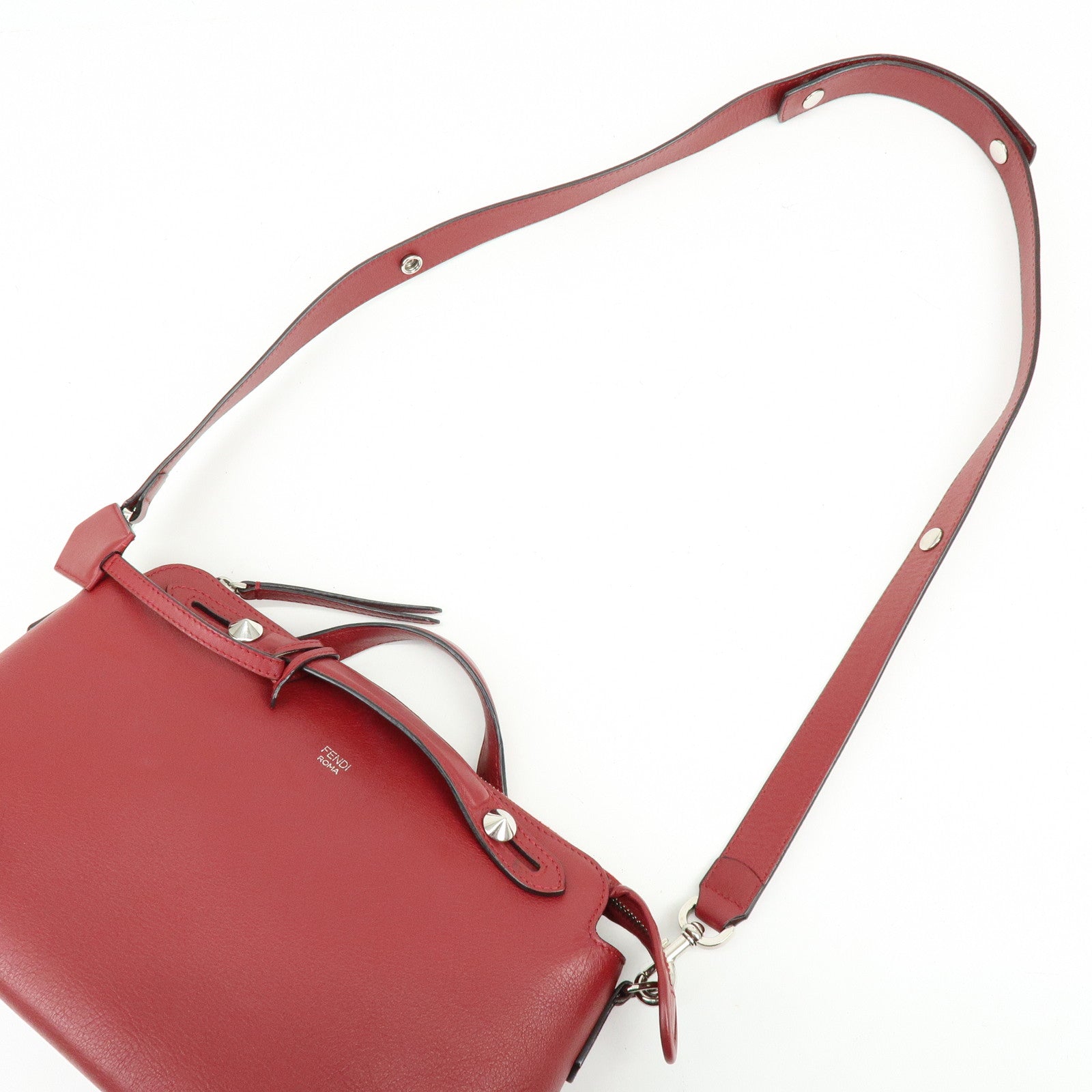 FENDI By The Way Leather 2Way Bag Hand Bag Shoulder Bag Red 8BL124
