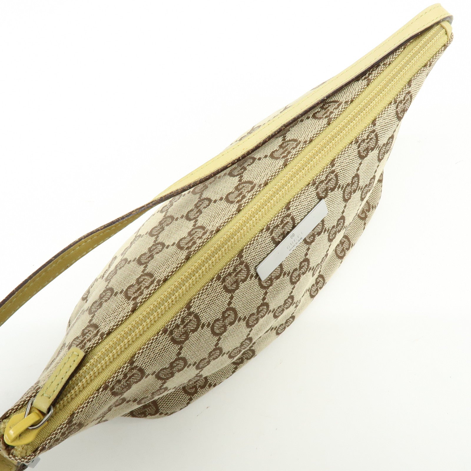 GUCCI Boat Bag GG Canvas Leather Accessory Pouch Beige Yellow 07198