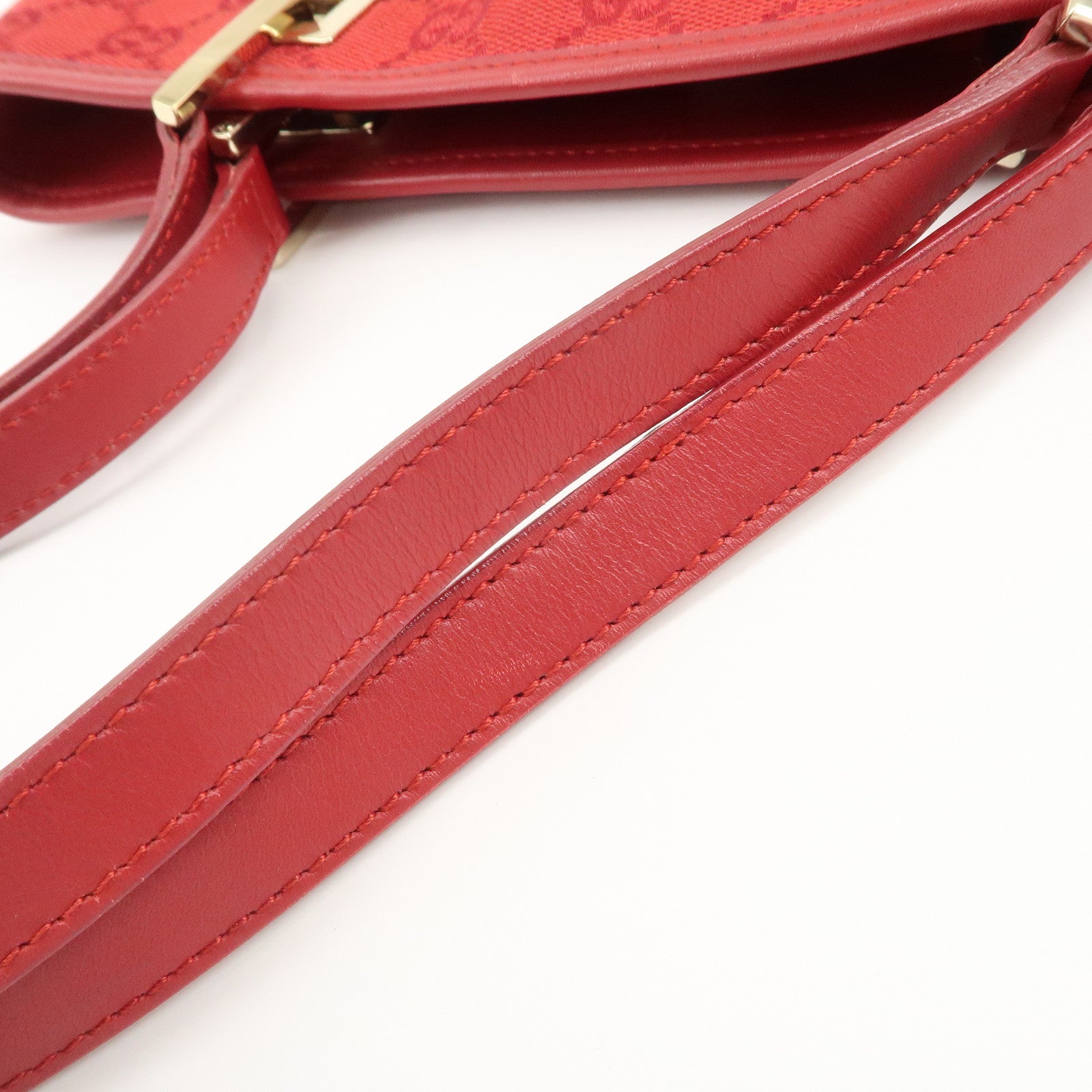 GUCCI GG Canvas Logo Leather Shoulder Bag Hand Bag Red 002繝ｻ1099