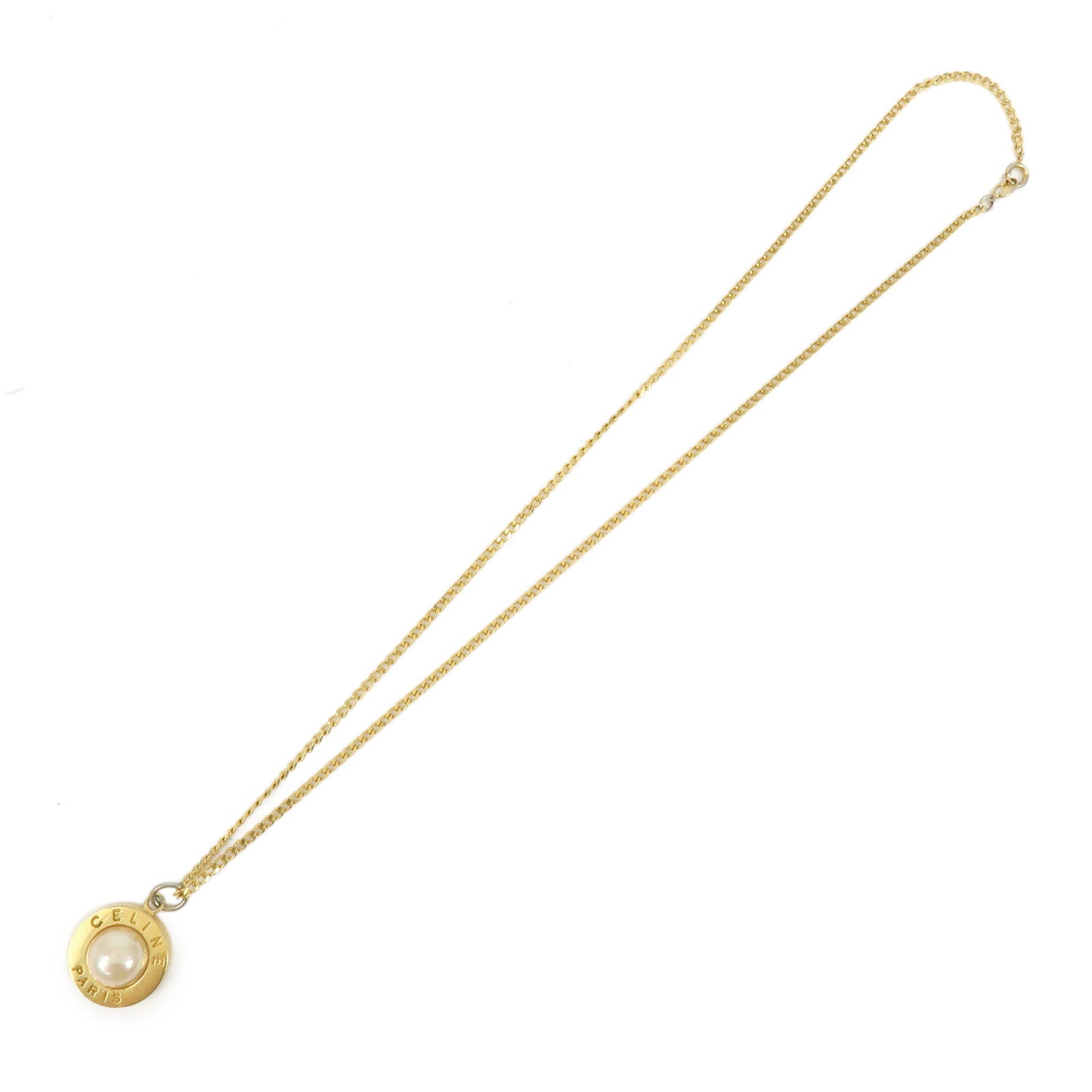 CELINE Gold Plated Imitation Pearl Necklace Gold