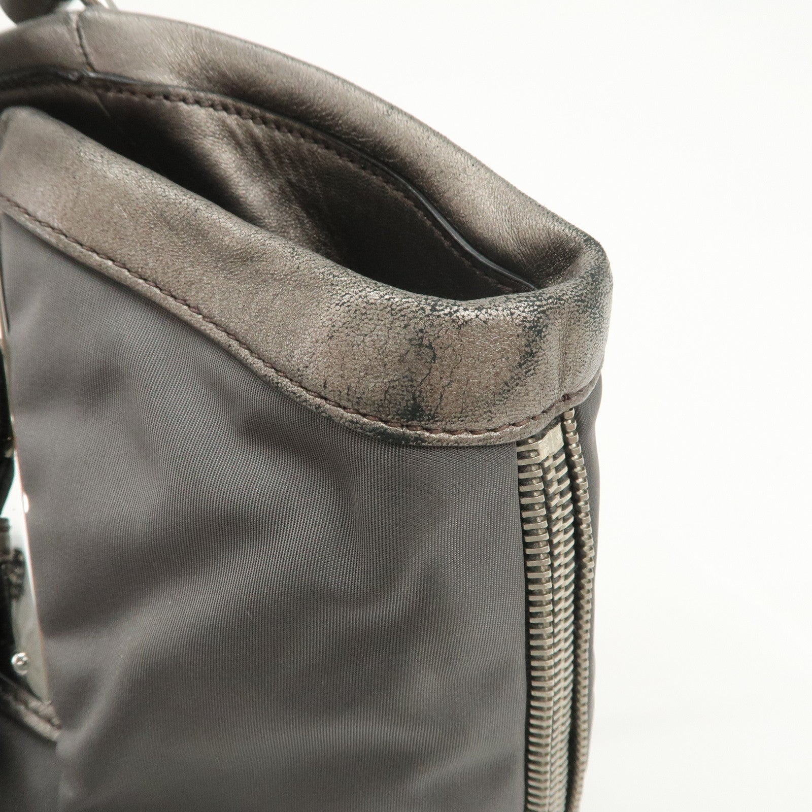 PRADA Logo Nylon Leather Tote Bag Shoulder Bag Gray BR4007
