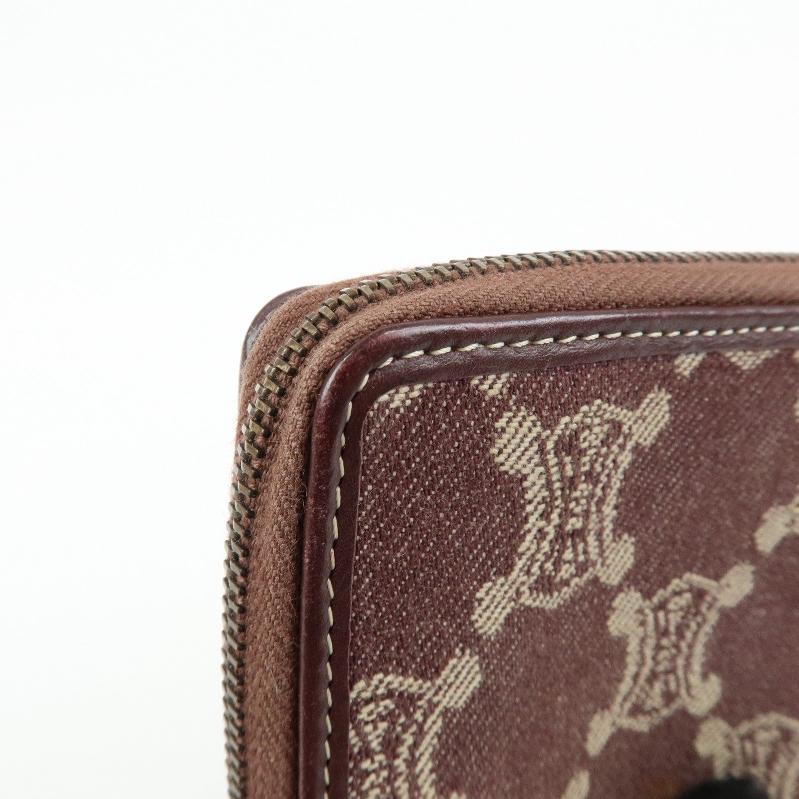 CELINE Macadam Denim Leather Bi-fold Compact Wallet Bordeaux