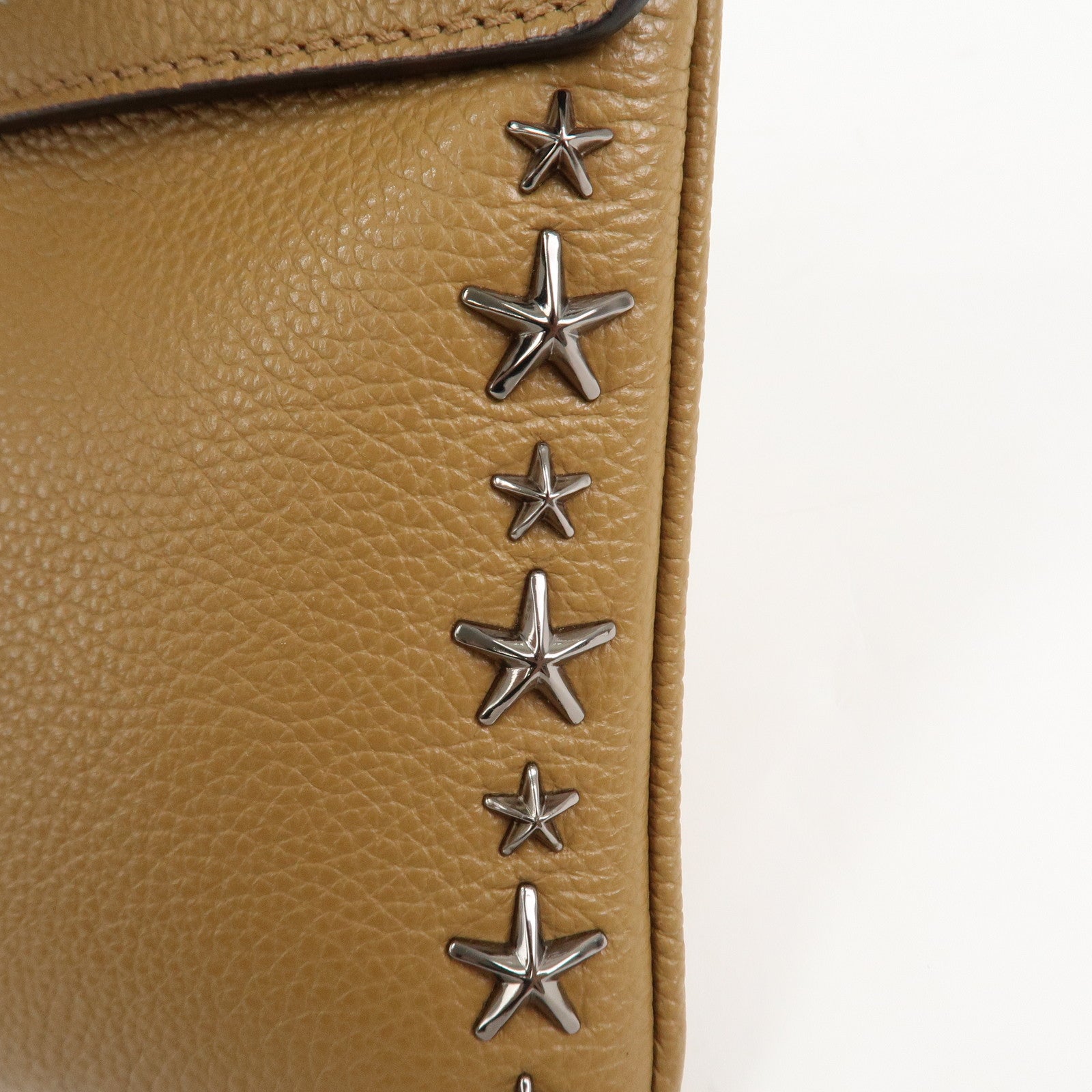 JIMMY CHOO Leather KIMI MESSANGER Studs Shoulder Bag Brown