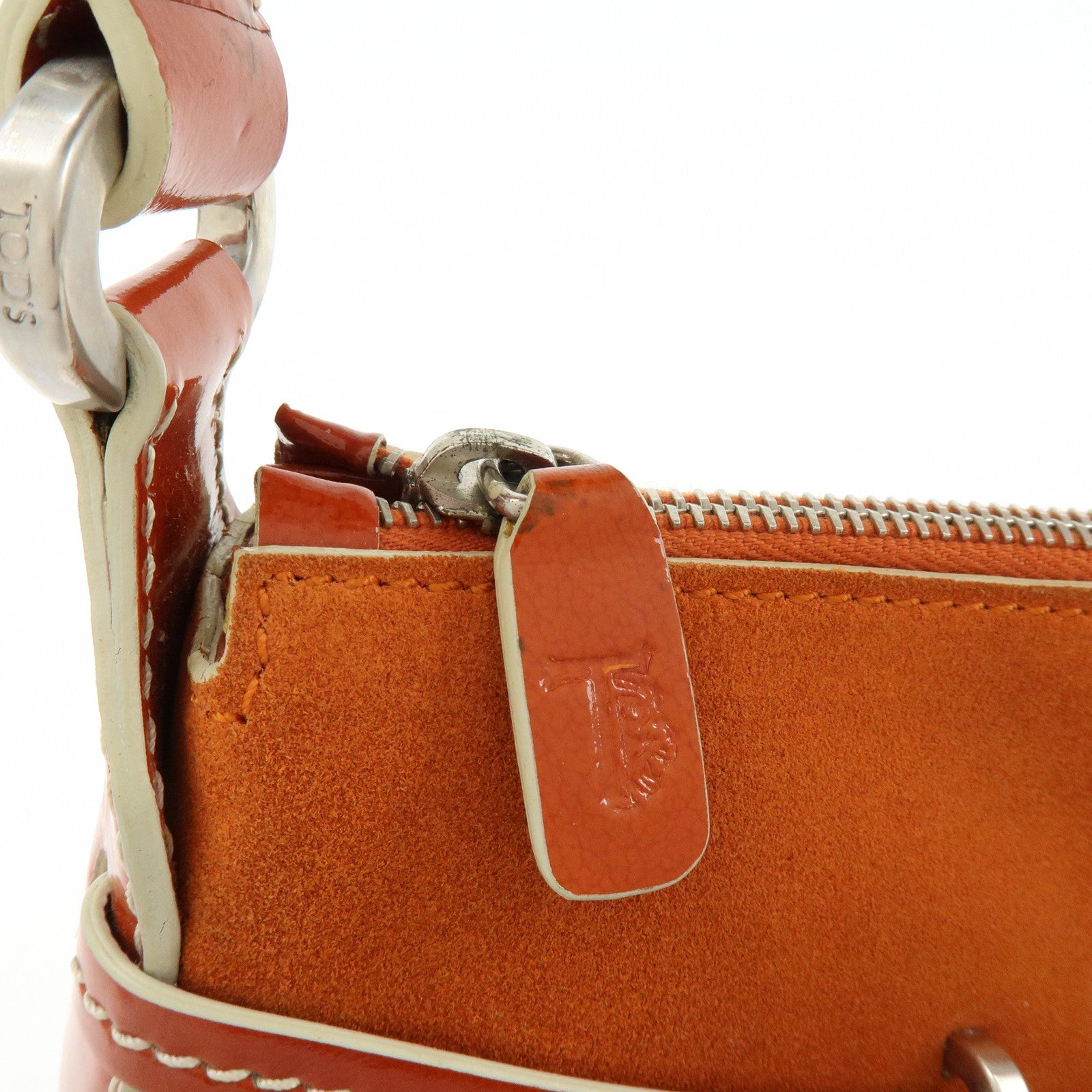 TOD'S Suede Patent Leather Shoulder Bag Hand Bag Orange