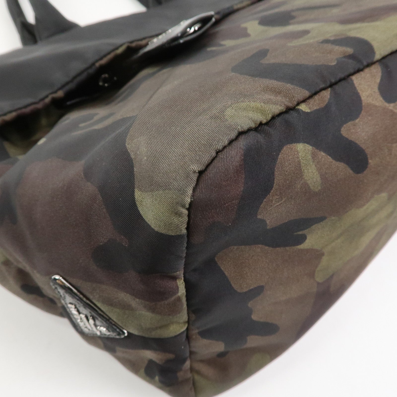 PRADATriangle Logo Nylon 2Way Hand Shoulder Bag Black Khaki BN1959