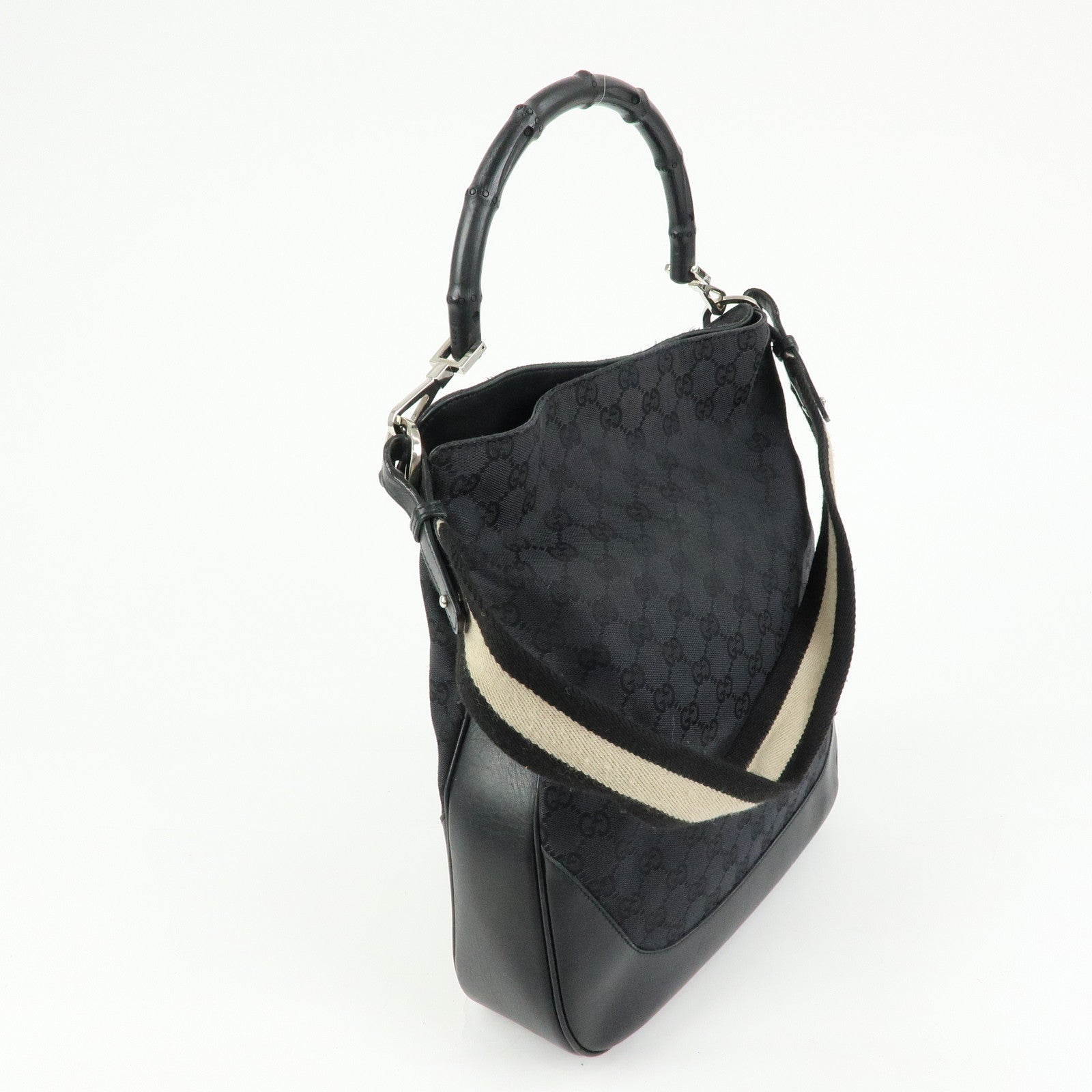GUCCI Bamboo Sherry GG Canvas 2Way Bag Shoulder Bag Black 001・4058