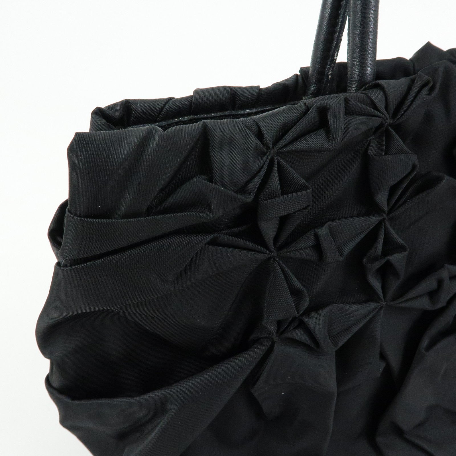 PRADA Triangle Logo Nylon Leather Hand Bag Tote Bag Black BN1701