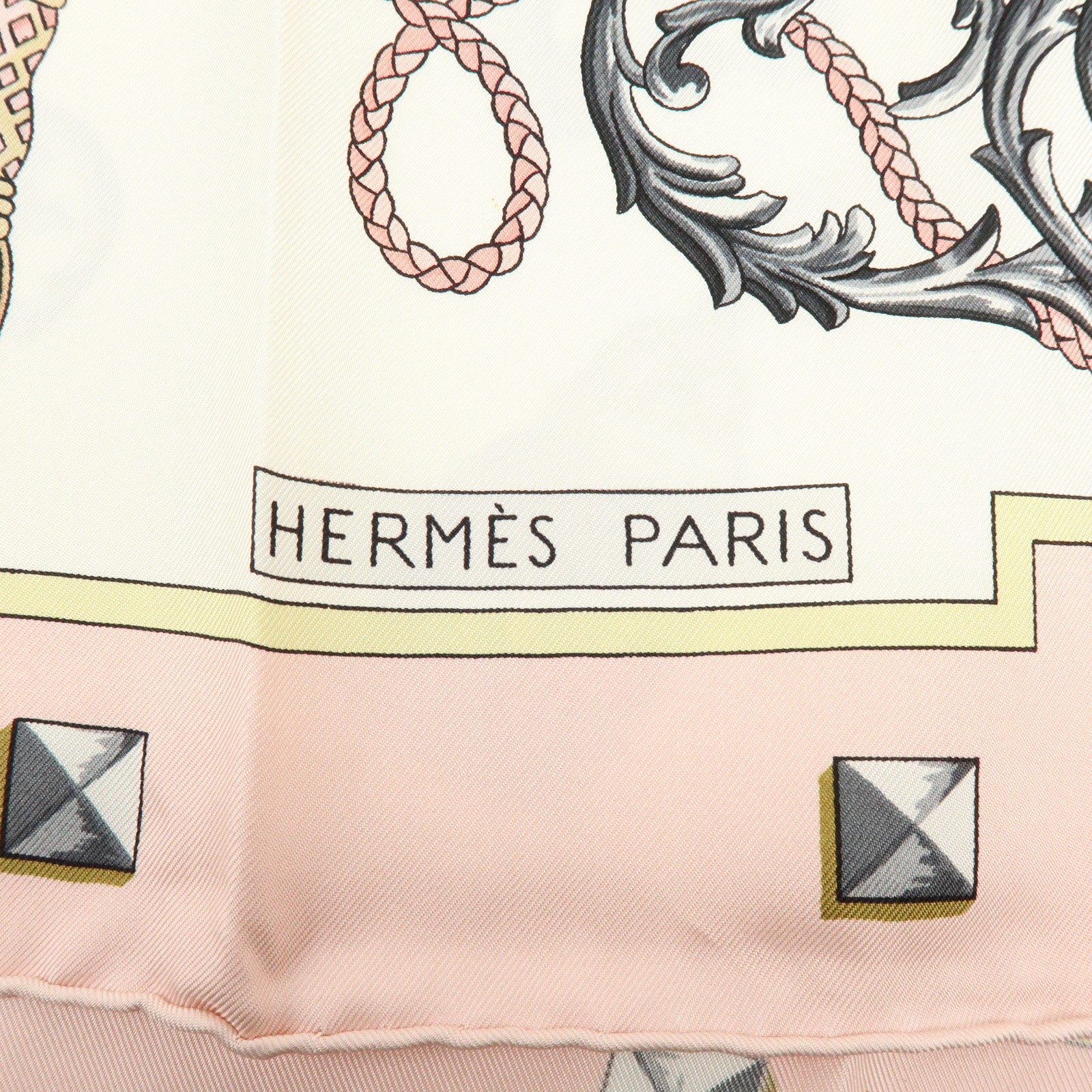 HERMES Carre 90 Silk 100% Scarf LES CLES THE KEYS RARE Ivory Pink