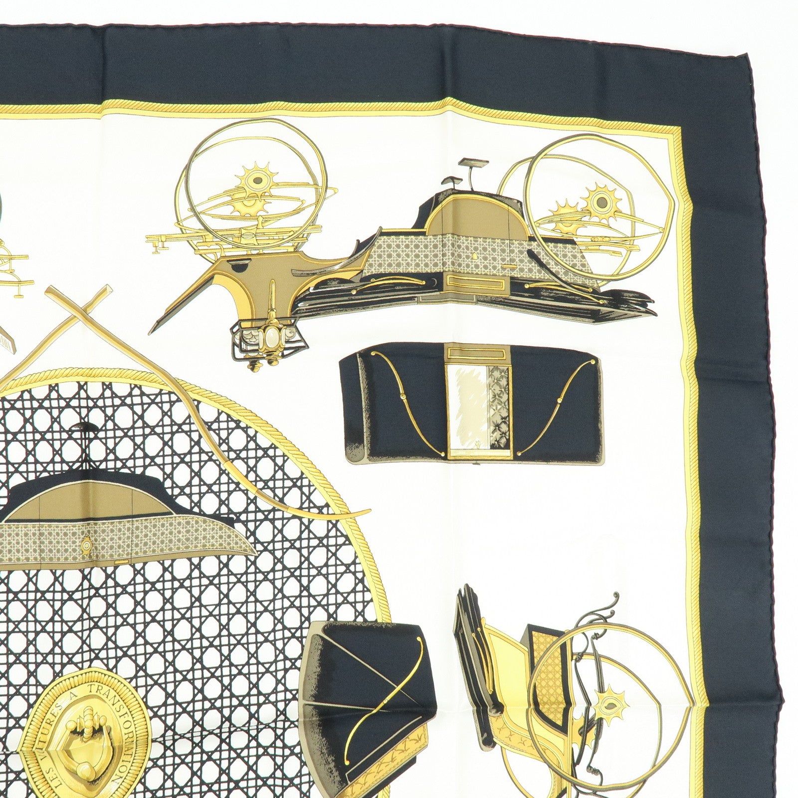 HERMES Carre 90 Silk 100% Scarf LES VOITURES A TRANSFORMATION