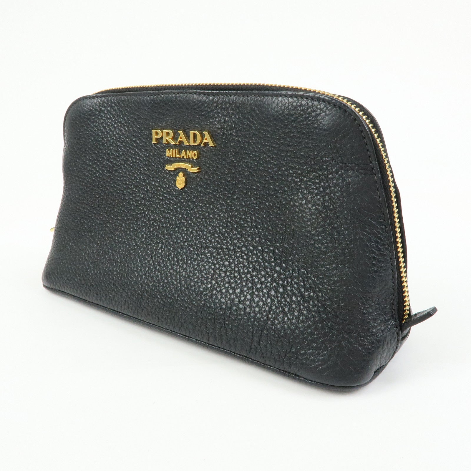 PRADA Logo Leather Cosmetic Pouch Clutch Black 1ND005