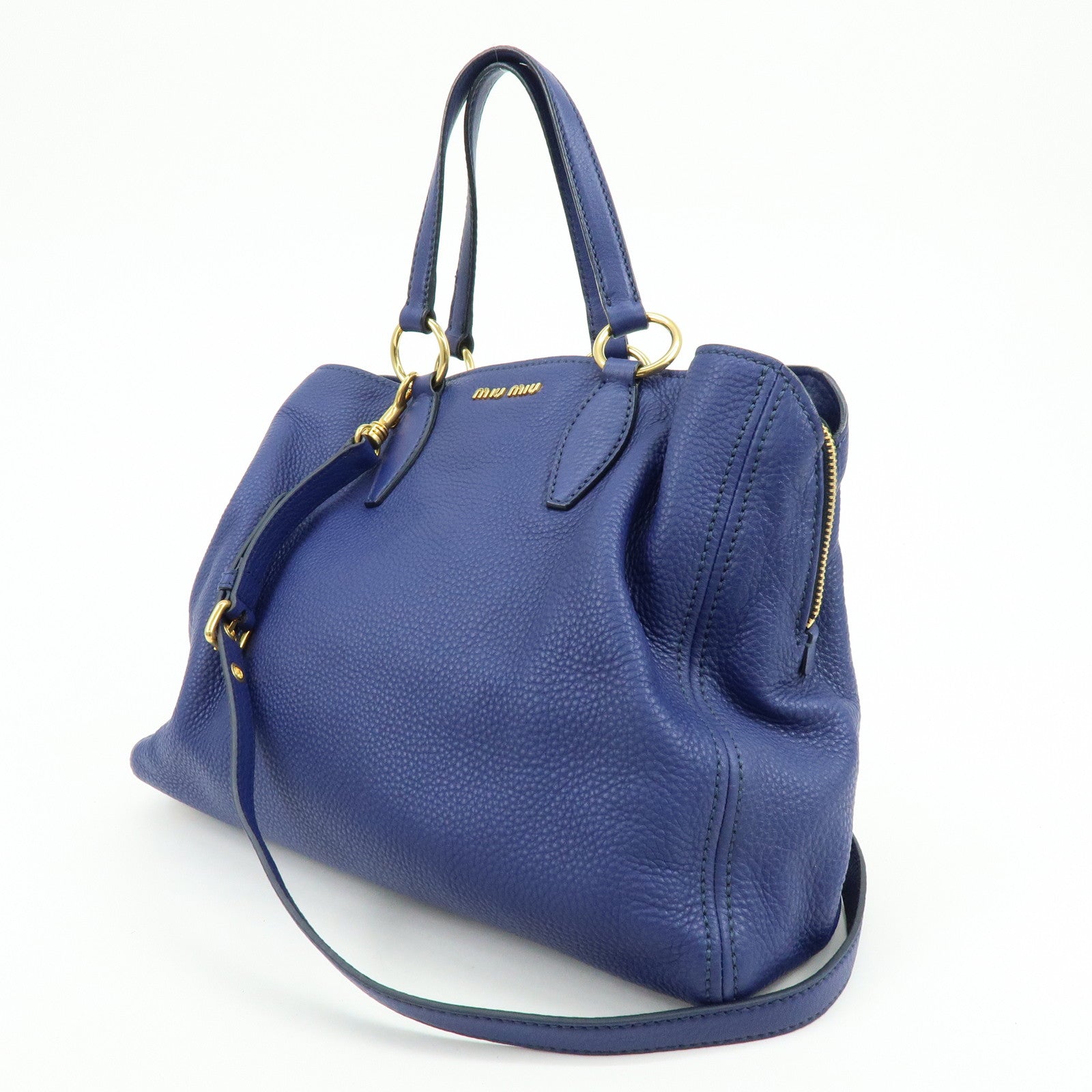 MIU MIU Leather 2Way Bag Hand Bag Shoulder Bag Blue