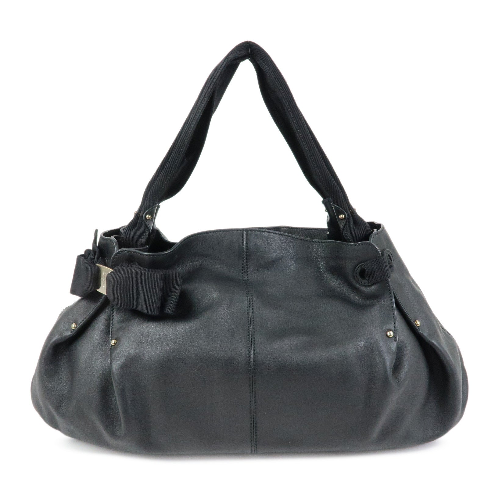 Ferragamo Vara Ribbon Leather Tote Bag Shoulder Bag Hand Bag Black