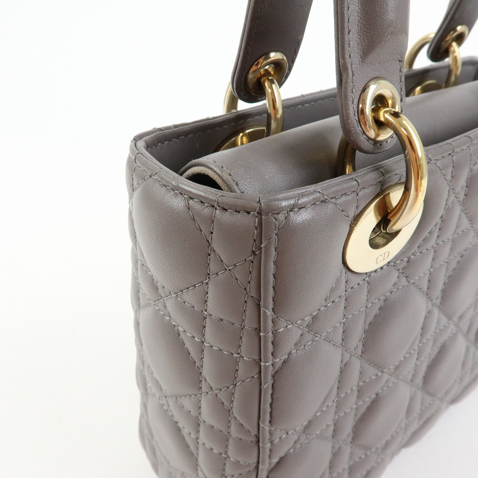 Christian Dior Lady Dior Cannage Leather 2Way Bag Hand Bag Gray